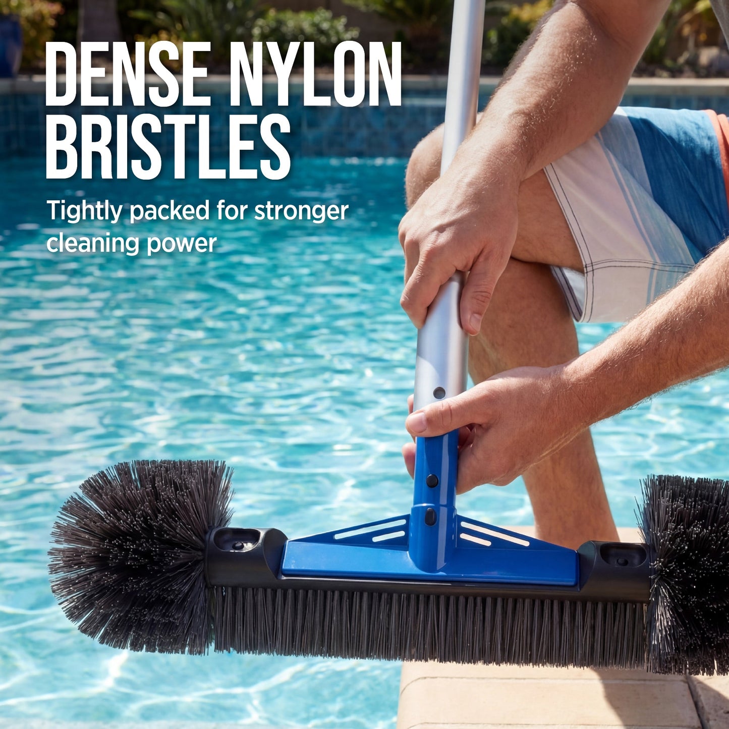 20" Pool Brush with 9 ft Aluminum Pole Pool Wall & Floor Cleaning Set