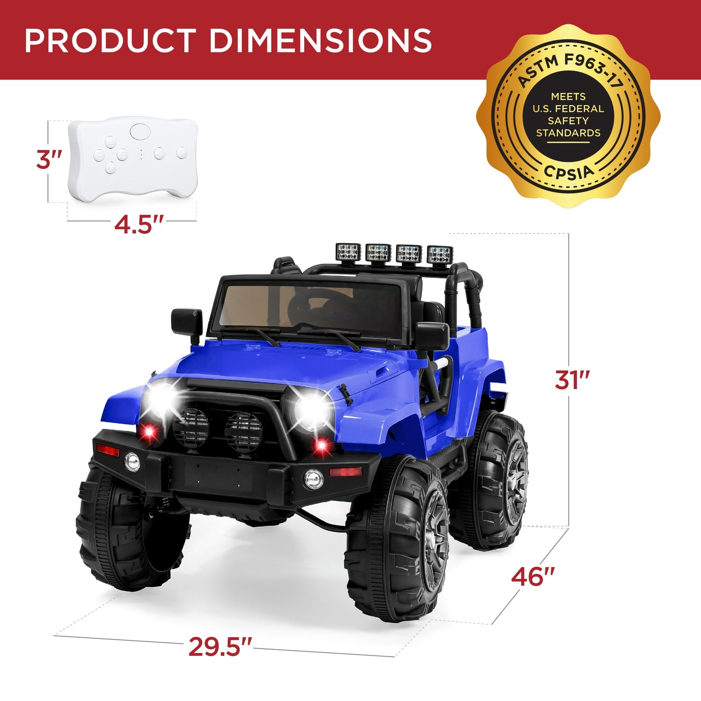 Jumbo 12V Kids Electric Ride On Car with Parent Remote, Seat Harness