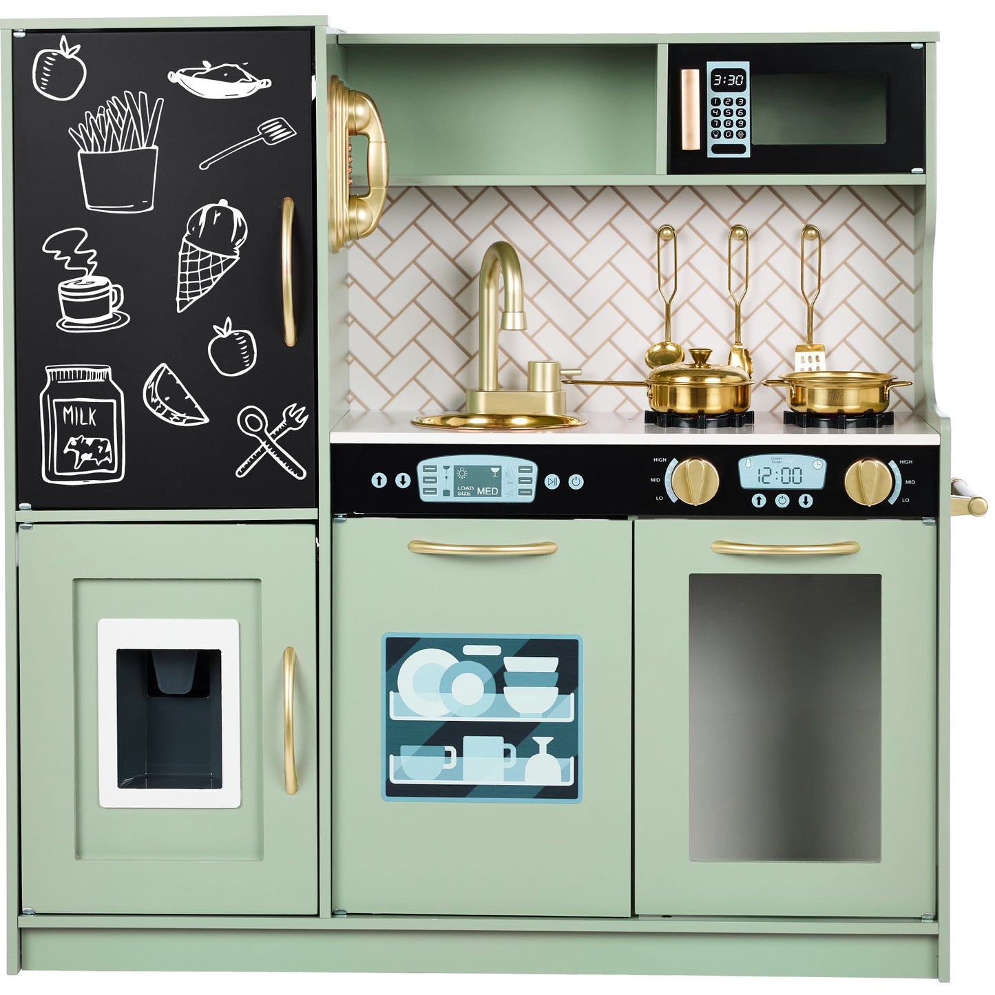 Pretend Play Kitchen Wooden Toy Set for Kids with 11 Accessories
