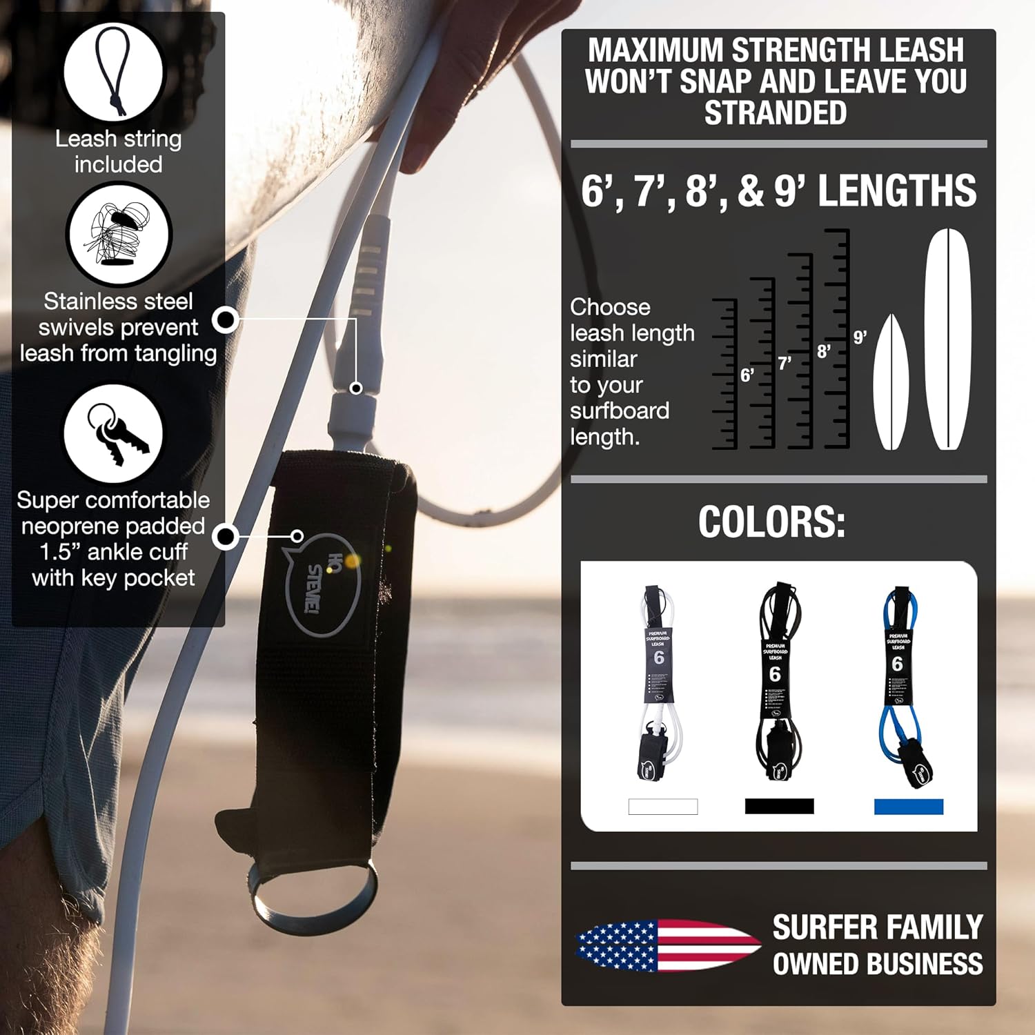 Premium Surf Leash — No Tangles, Heavy-Duty Cord - Image 2