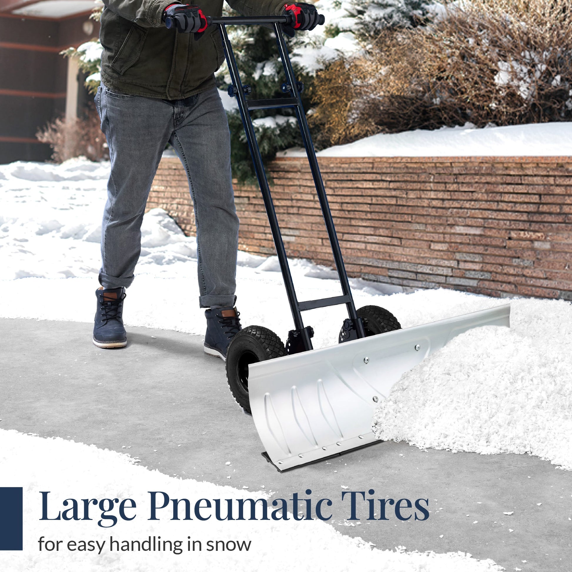 Galvanized Blade 2-Wheel Snow Pusher w/ Adjustable Handle - 36in