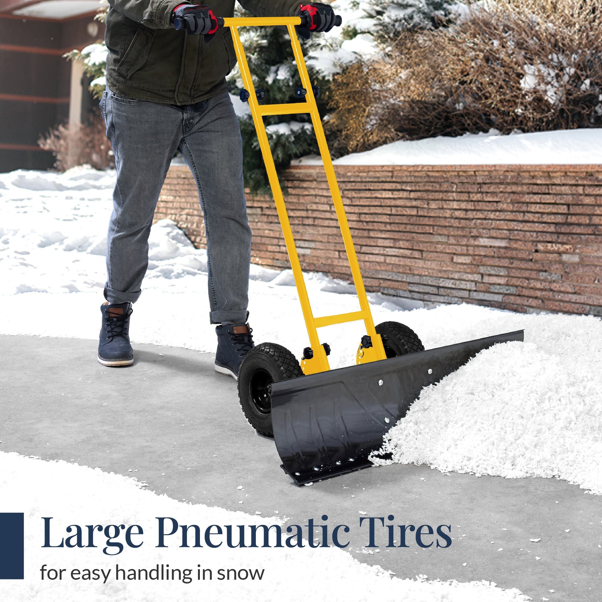 Galvanized Blade 2-Wheel Snow Pusher w/ Adjustable Handle - 36in