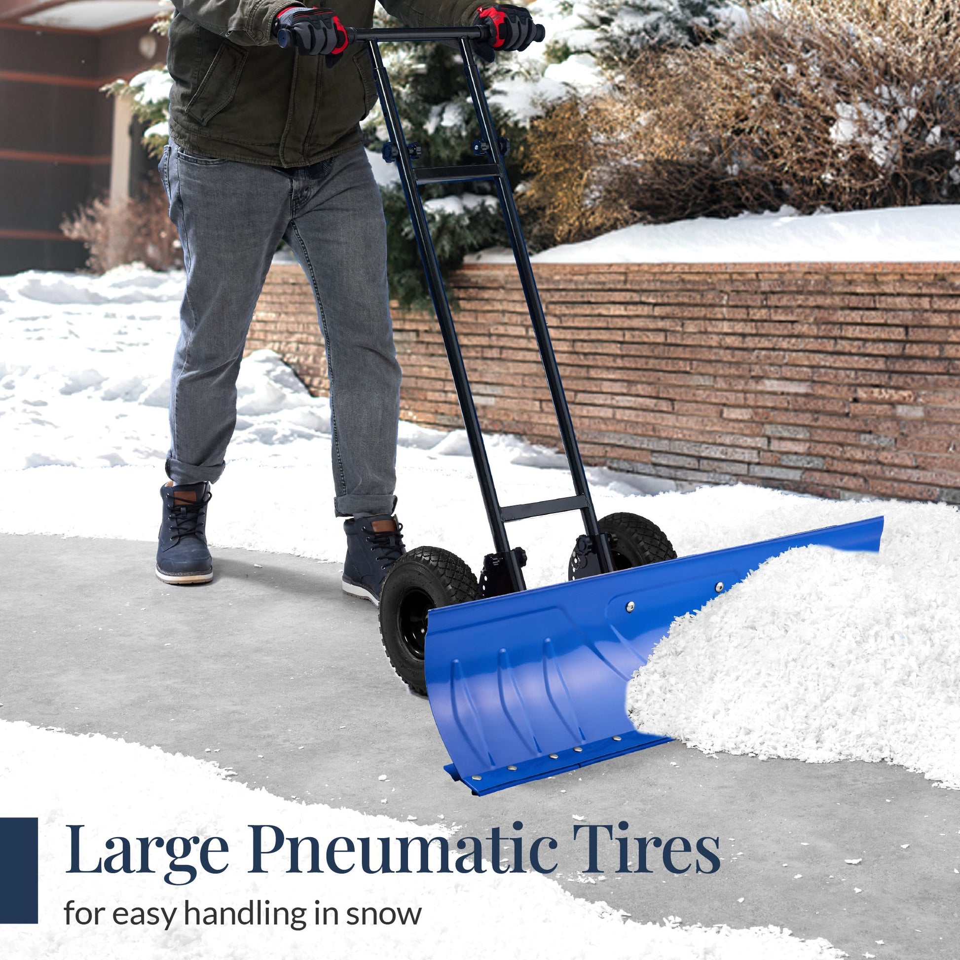 Galvanized Blade 2-Wheel Snow Pusher w/ Adjustable Handle - 36in