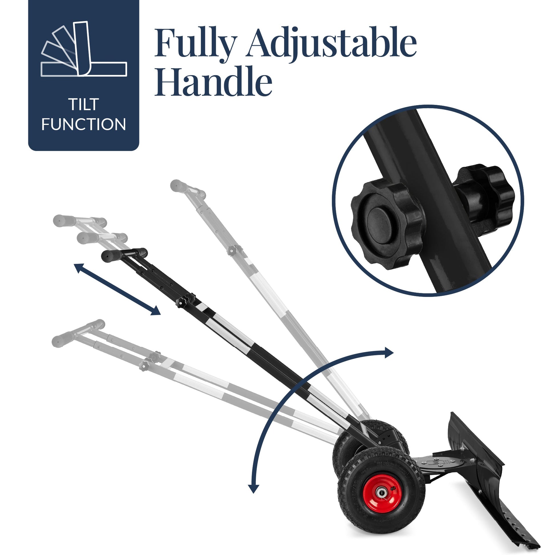 2-Wheel Snow Pusher w/ Adjustable Handle, Reflective Tape - 48in