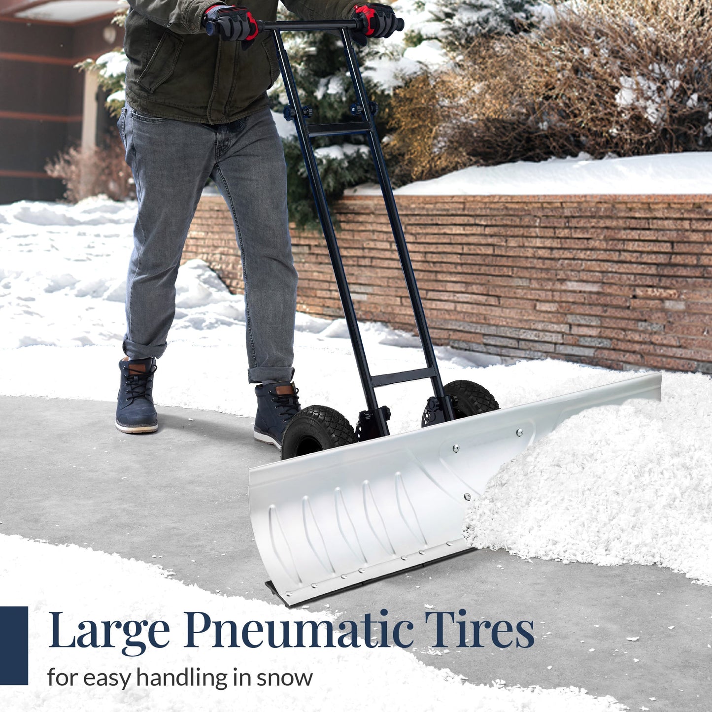 2-Wheel Snow Pusher w/ Adjustable Handle, Reflective Tape - 48in