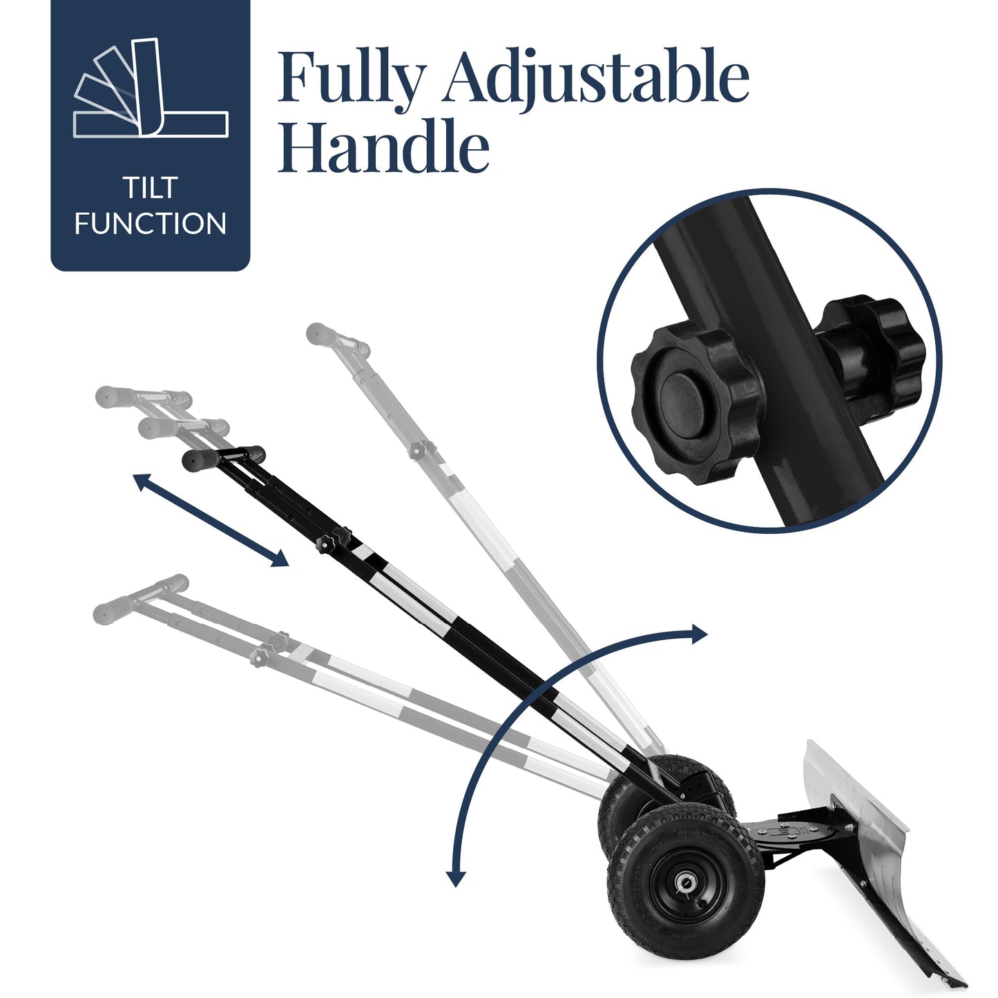 2-Wheel Snow Pusher w/ Adjustable Handle, Reflective Tape - 48in
