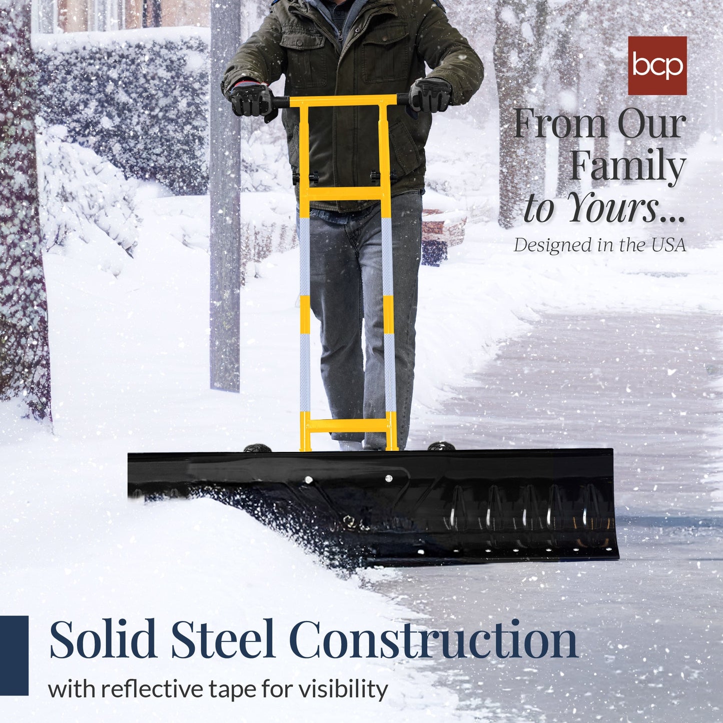 2-Wheel Snow Pusher w/ Adjustable Handle, Reflective Tape - 48in