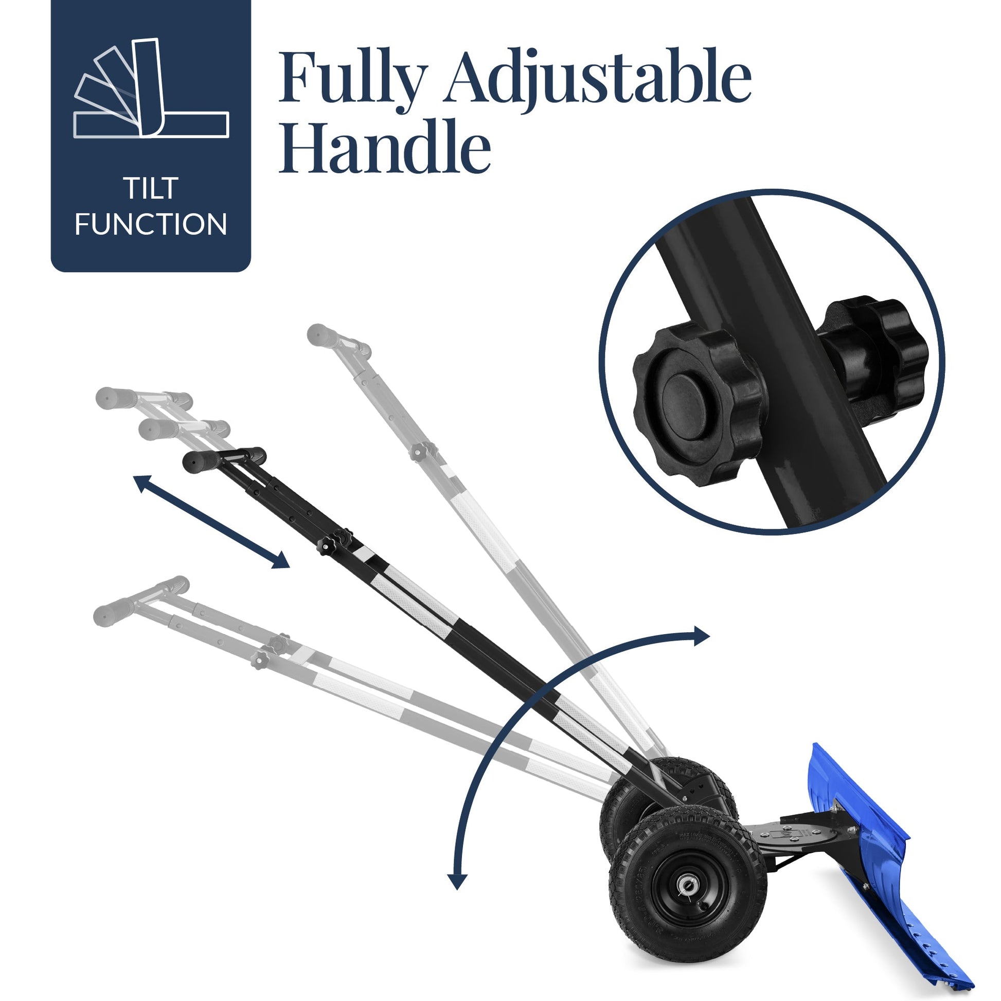 2-Wheel Snow Pusher w/ Adjustable Handle, Reflective Tape - 48in
