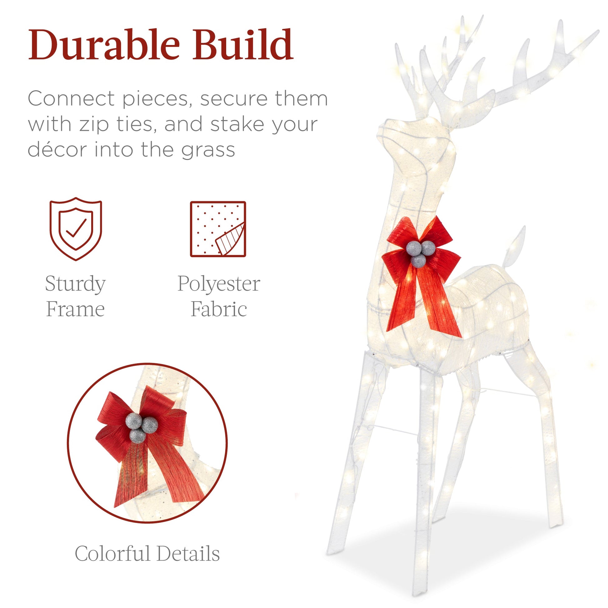 XL Lighted Christmas Reindeer & Sleigh Outdoor Decor Set w/ LED Lights
