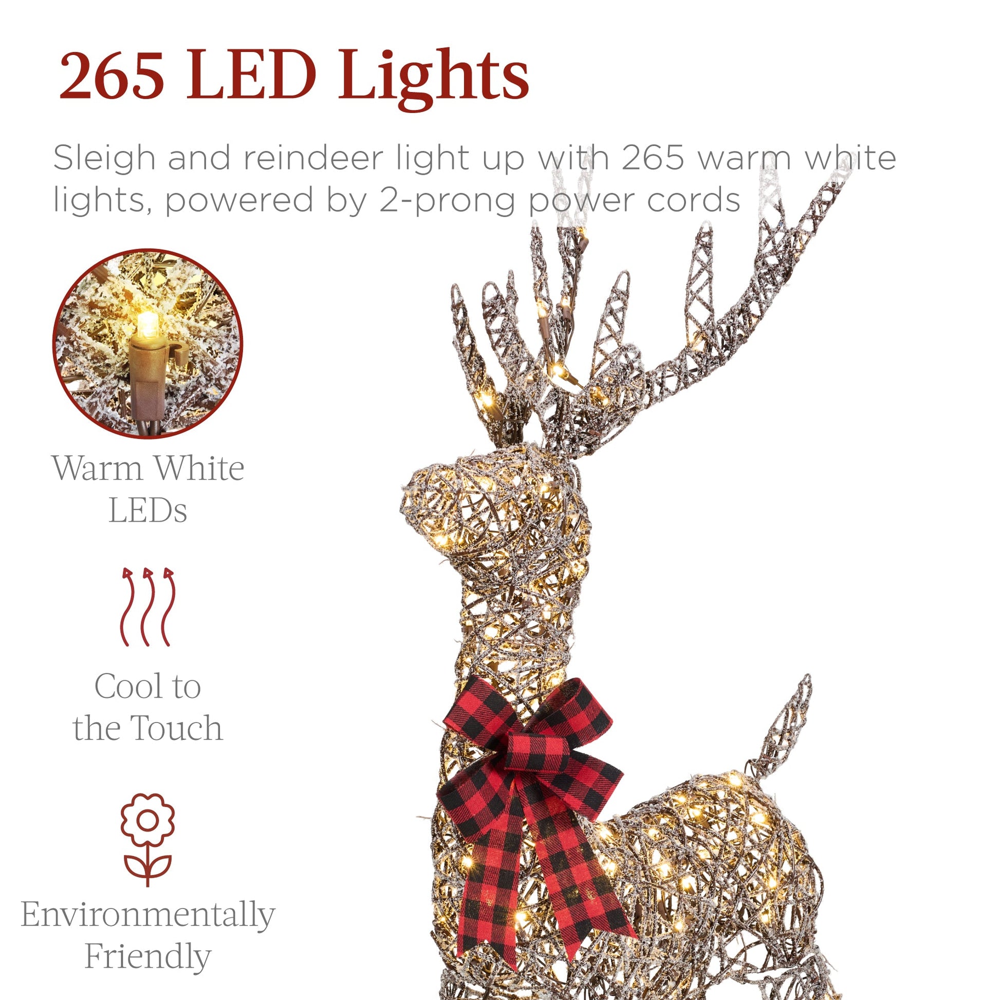 XL Lighted Christmas Reindeer & Sleigh Outdoor Decor Set w/ LED Lights