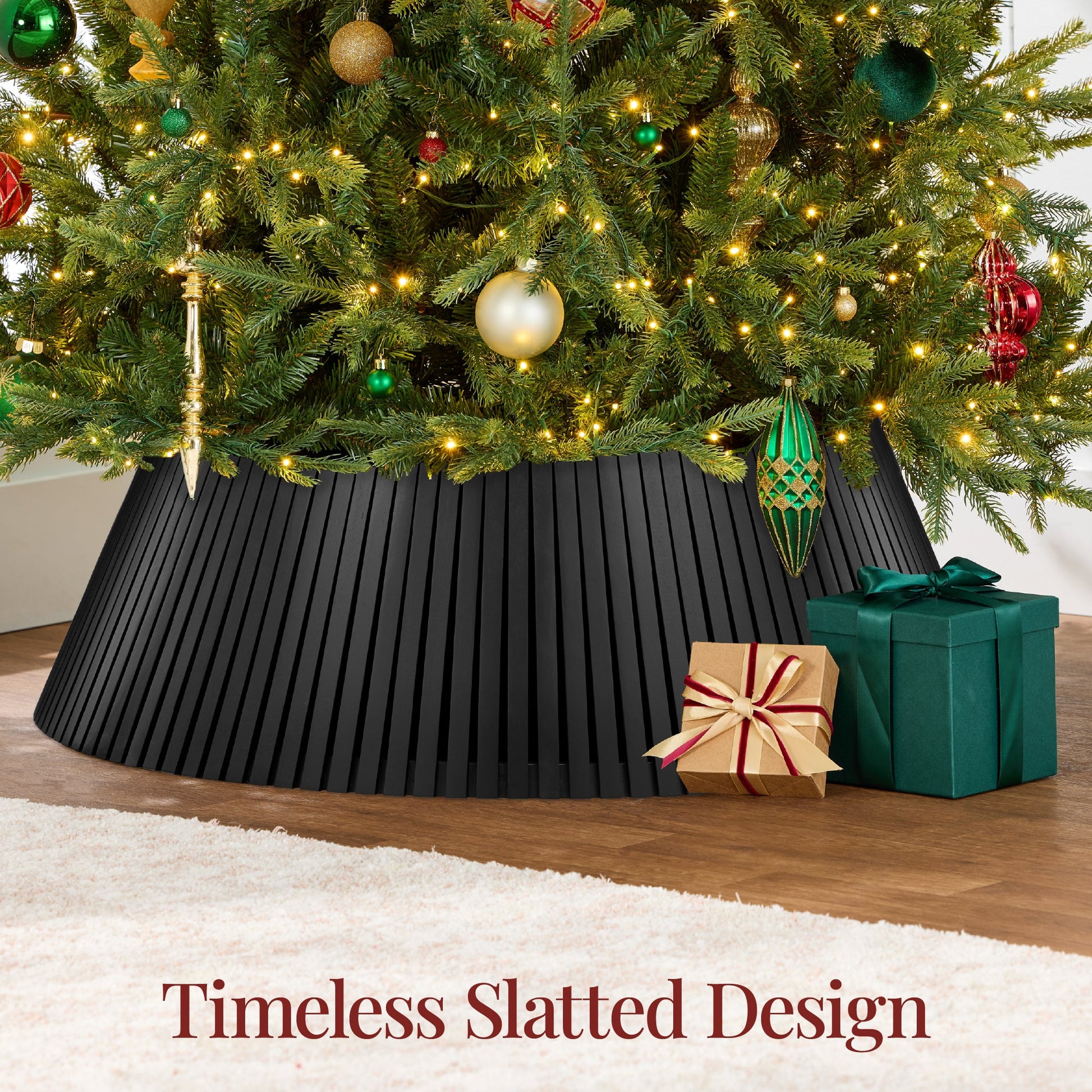 Christmas Tree Collar, Solid Wood Slatted Tree Accessory - 36in