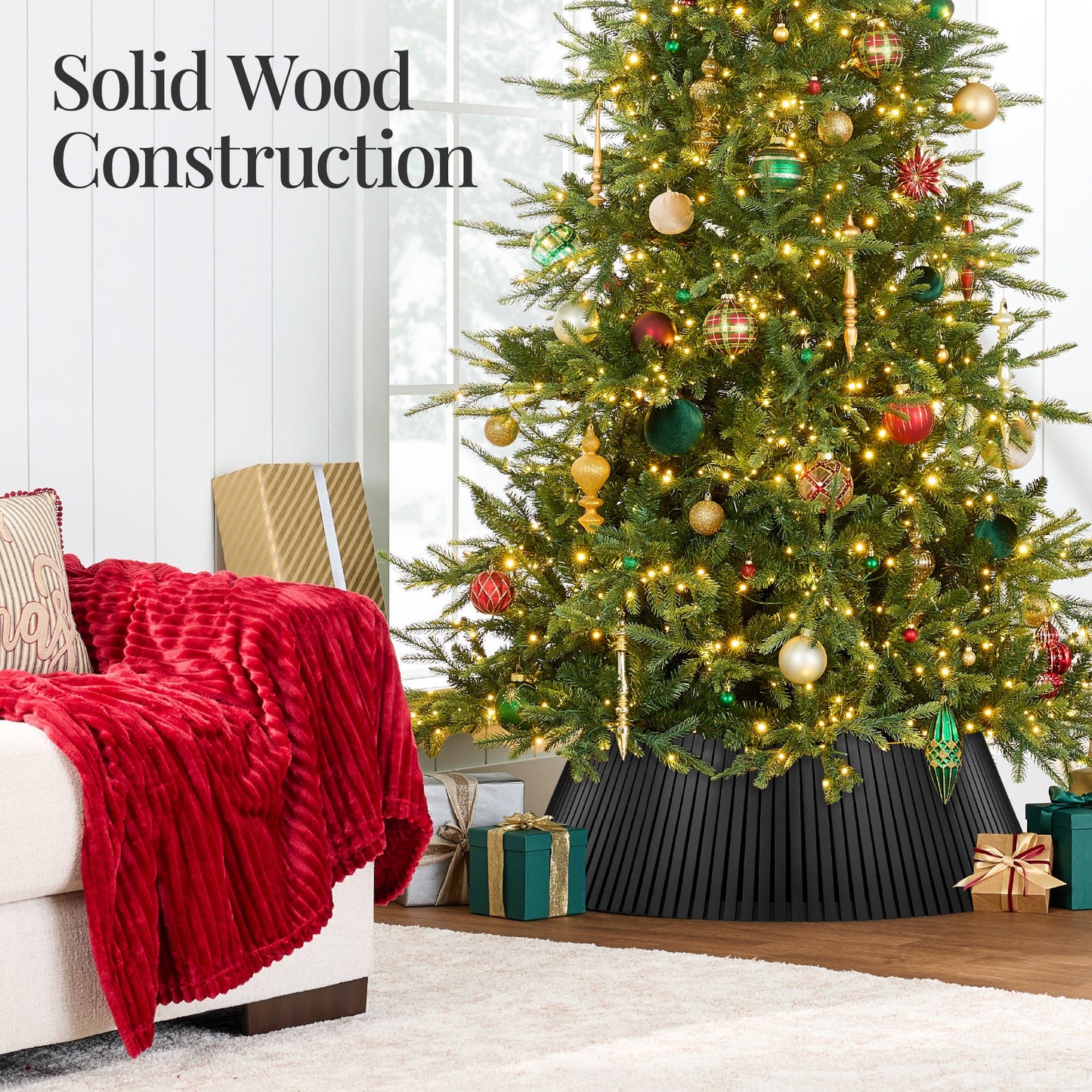 Christmas Tree Collar, Solid Wood Slatted Tree Accessory - 36in
