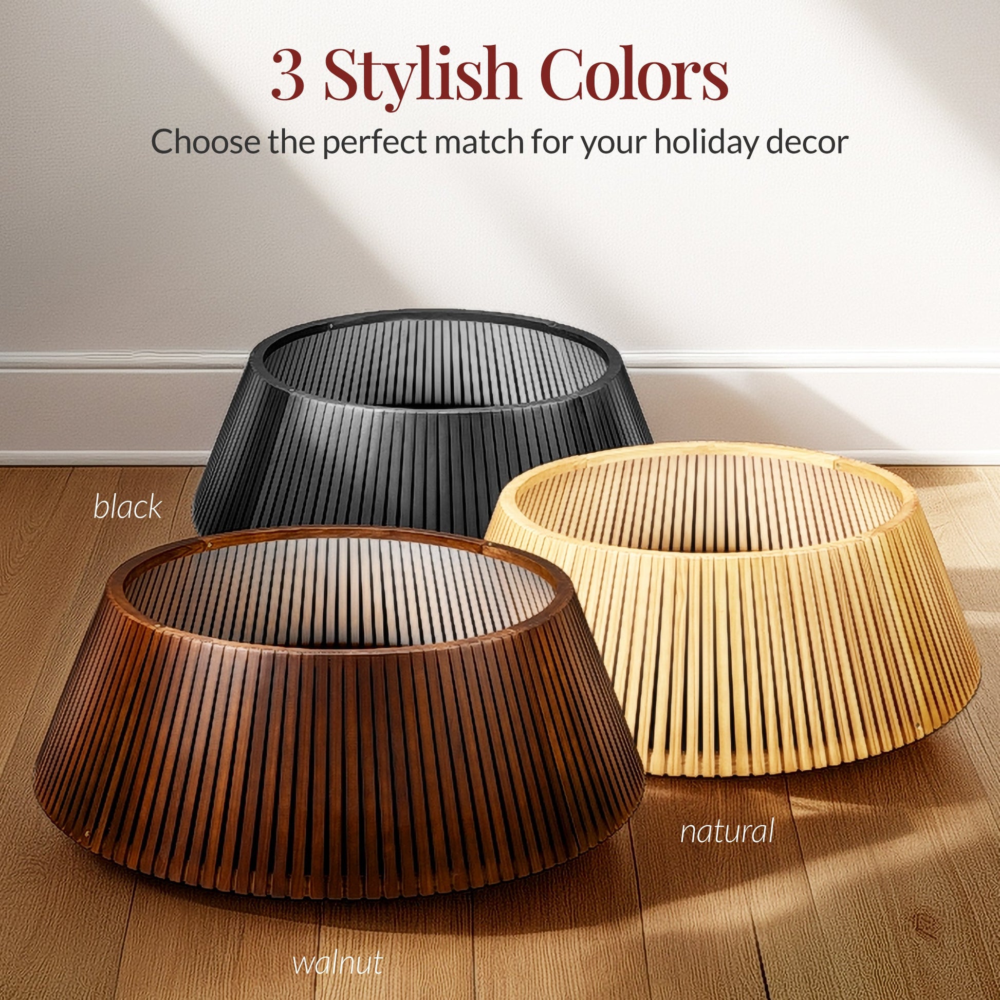 Christmas Tree Collar, Solid Wood Slatted Tree Accessory - 36in