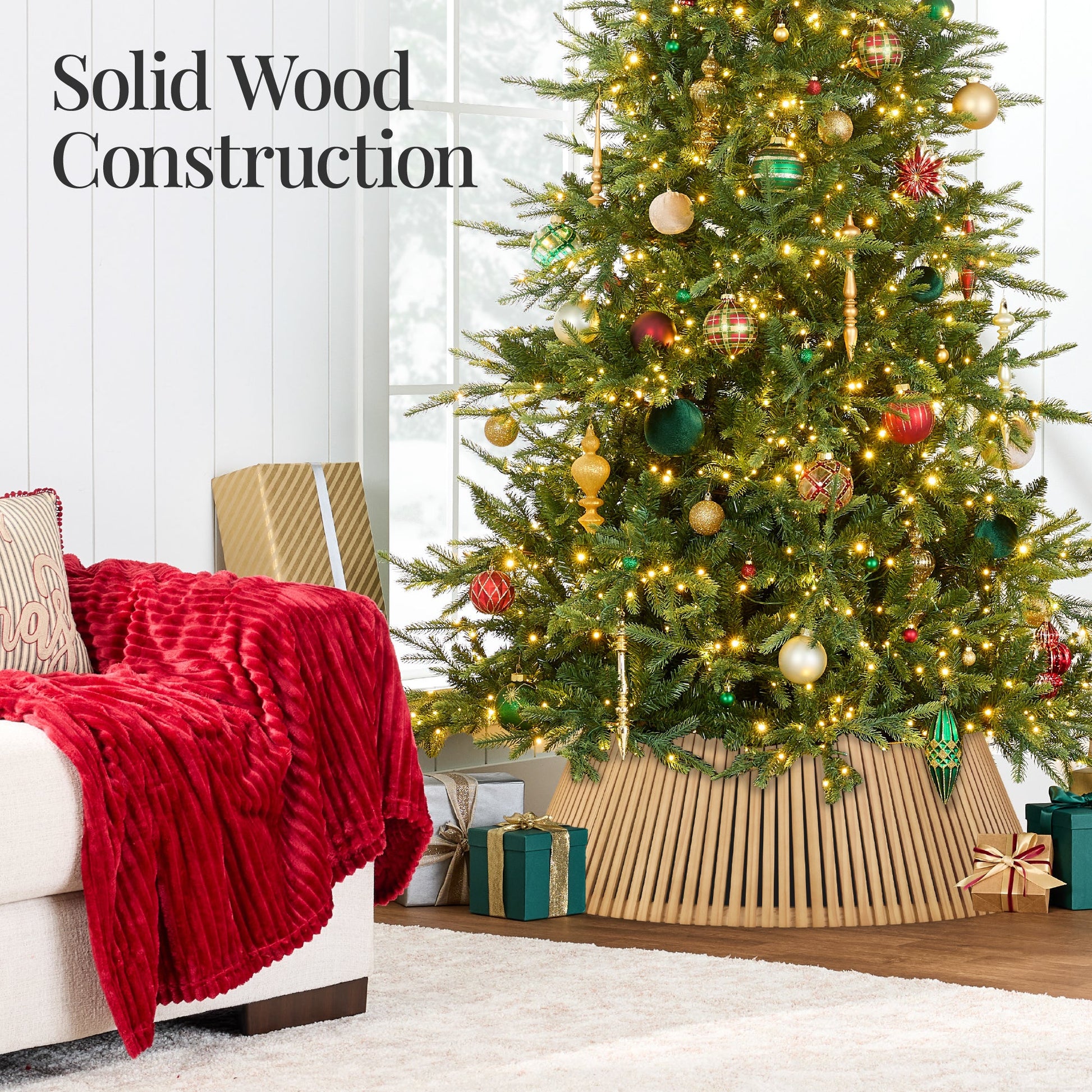 Christmas Tree Collar, Solid Wood Slatted Tree Accessory - 42in