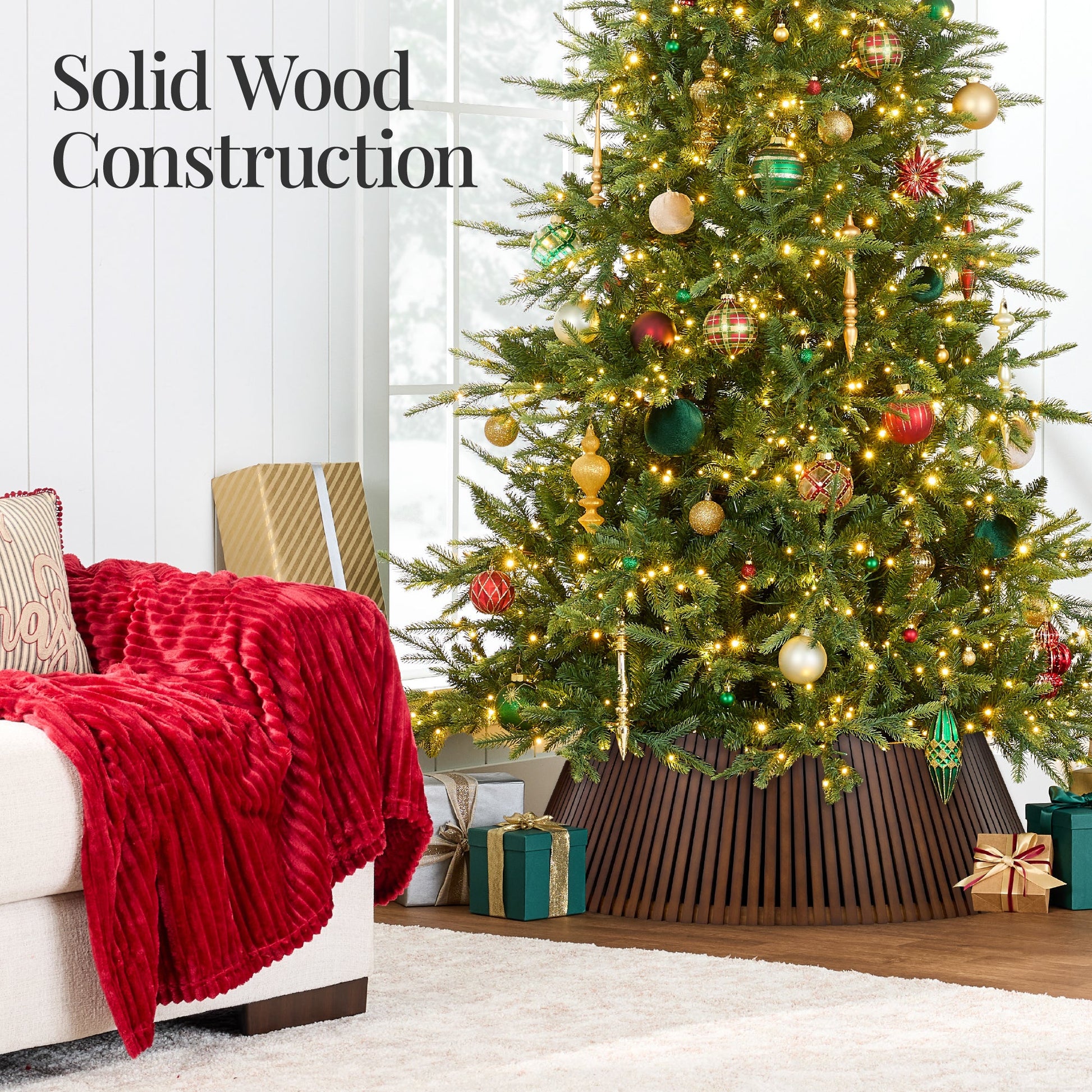 Christmas Tree Collar, Solid Wood Slatted Tree Accessory - 42in