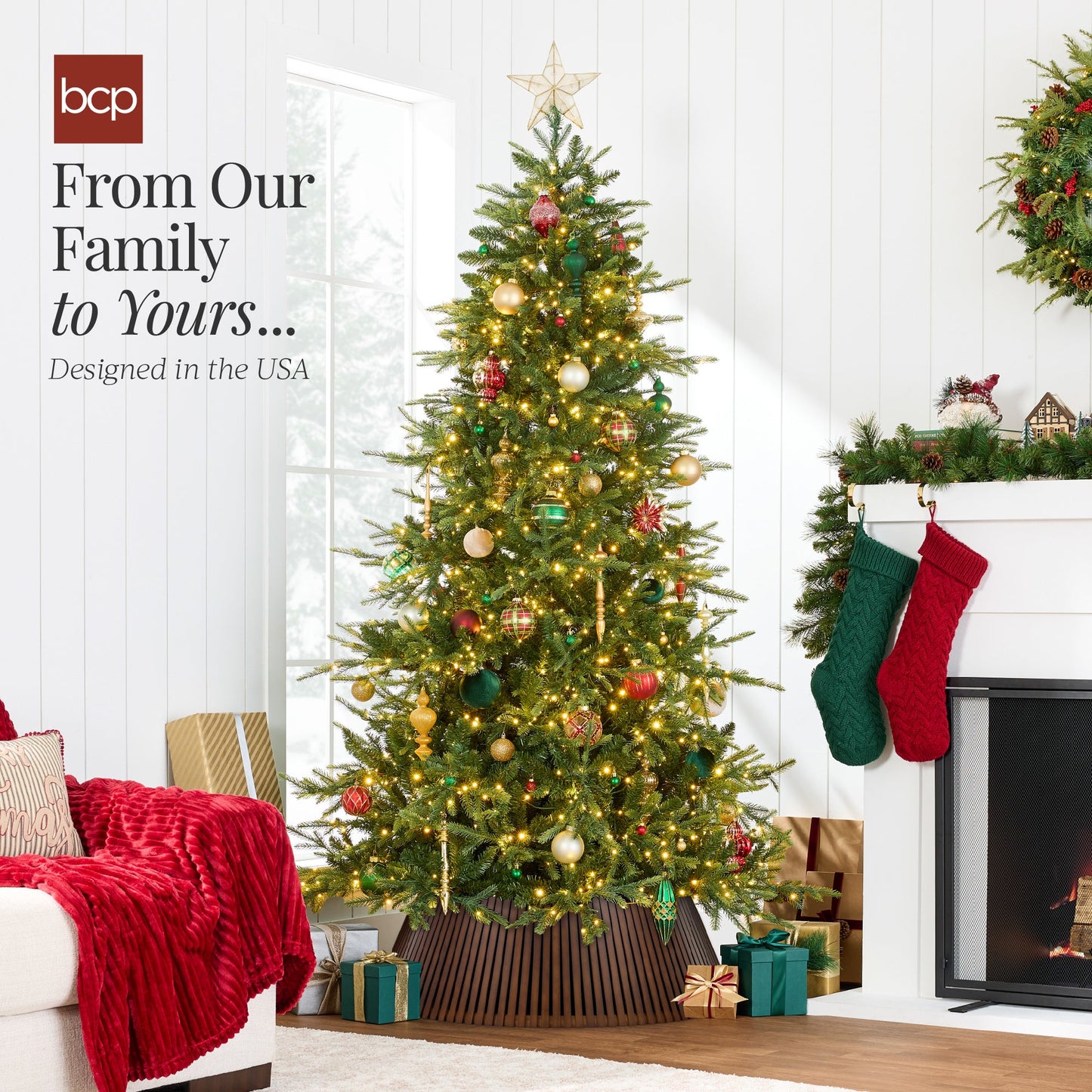 Christmas Tree Collar, Solid Wood Slatted Tree Accessory - 42in