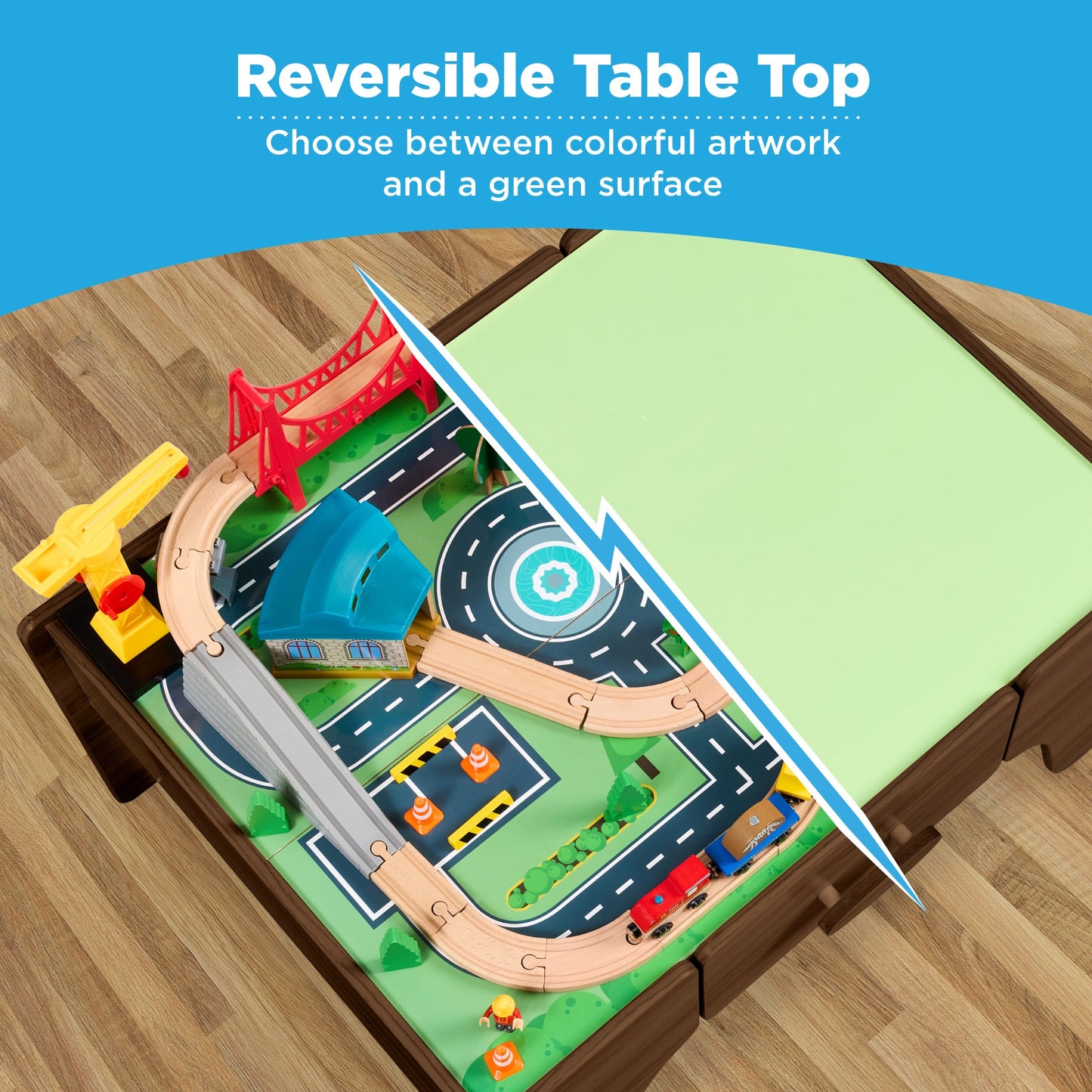 56 Piece Wooden Train Set Table for Kids w/Toy Storage Drawer