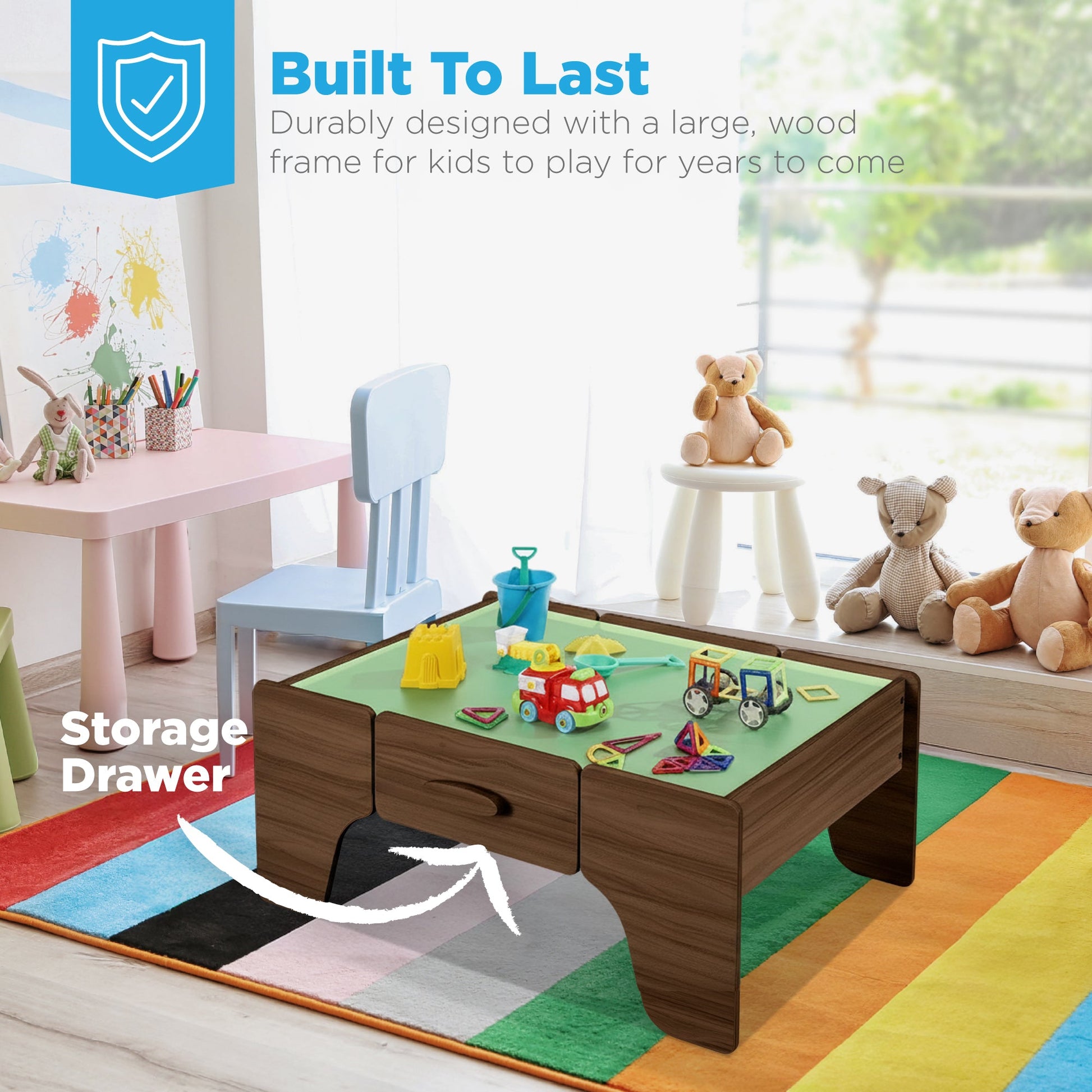 56 Piece Wooden Train Set Table for Kids w/Toy Storage Drawer
