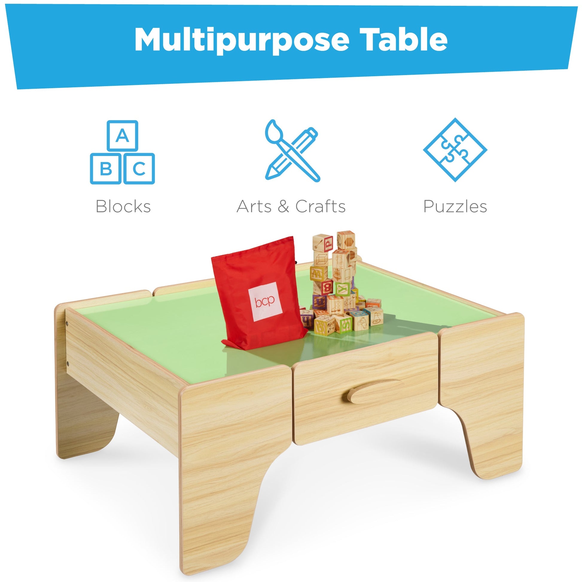 56 Piece Wooden Train Set Table for Kids w/Toy Storage Drawer