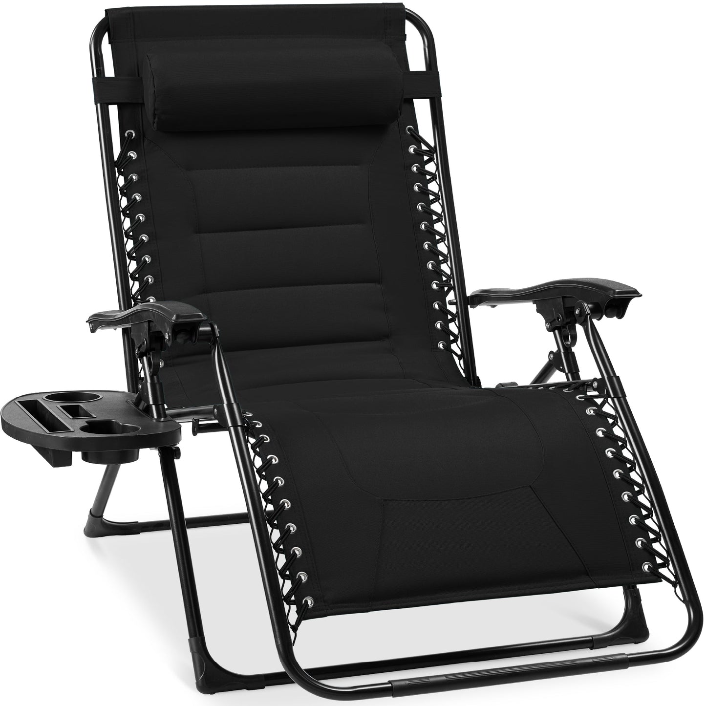 Oversized Padded Zero Gravity Chair, Folding Recliner w/ Headrest, Side Tray