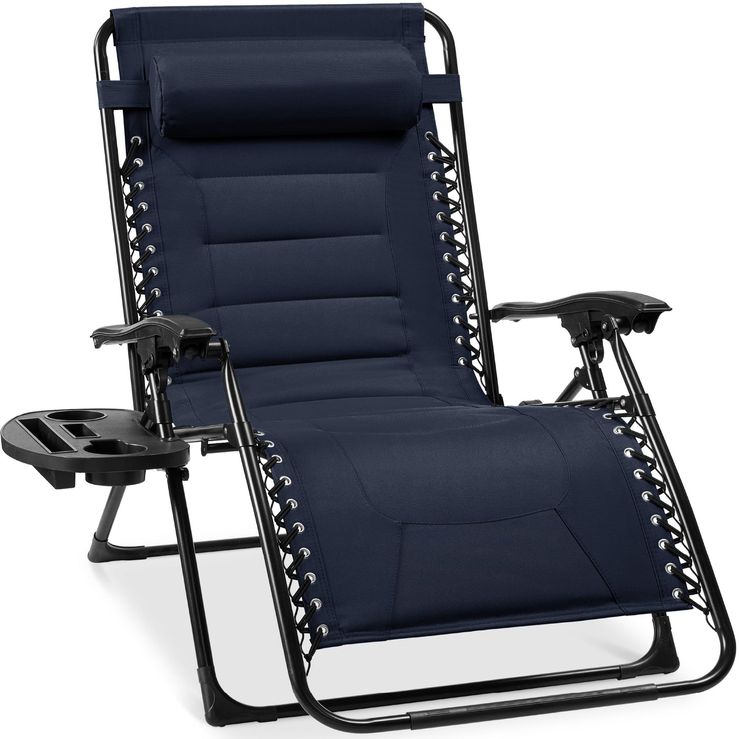 Oversized Padded Zero Gravity Chair, Folding Recliner w/ Headrest, Side Tray