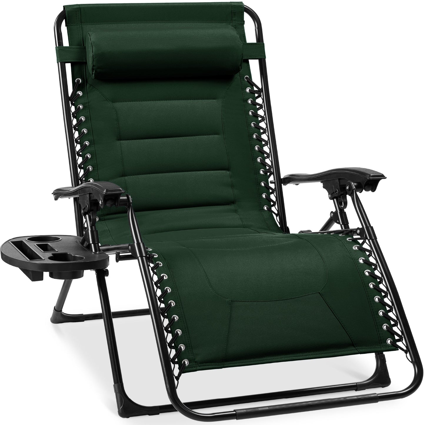 Oversized Padded Zero Gravity Chair, Folding Recliner w/ Headrest, Side Tray