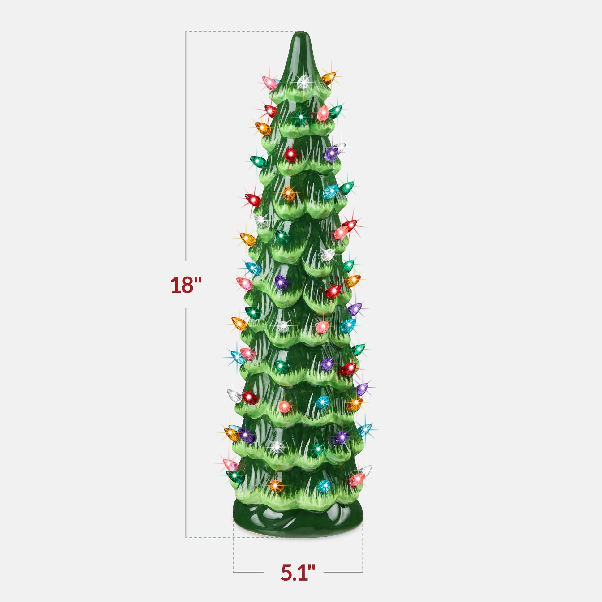 18in Ceramic Christmas Tree, Hand-Painted Holiday Decor w/ LED Lights