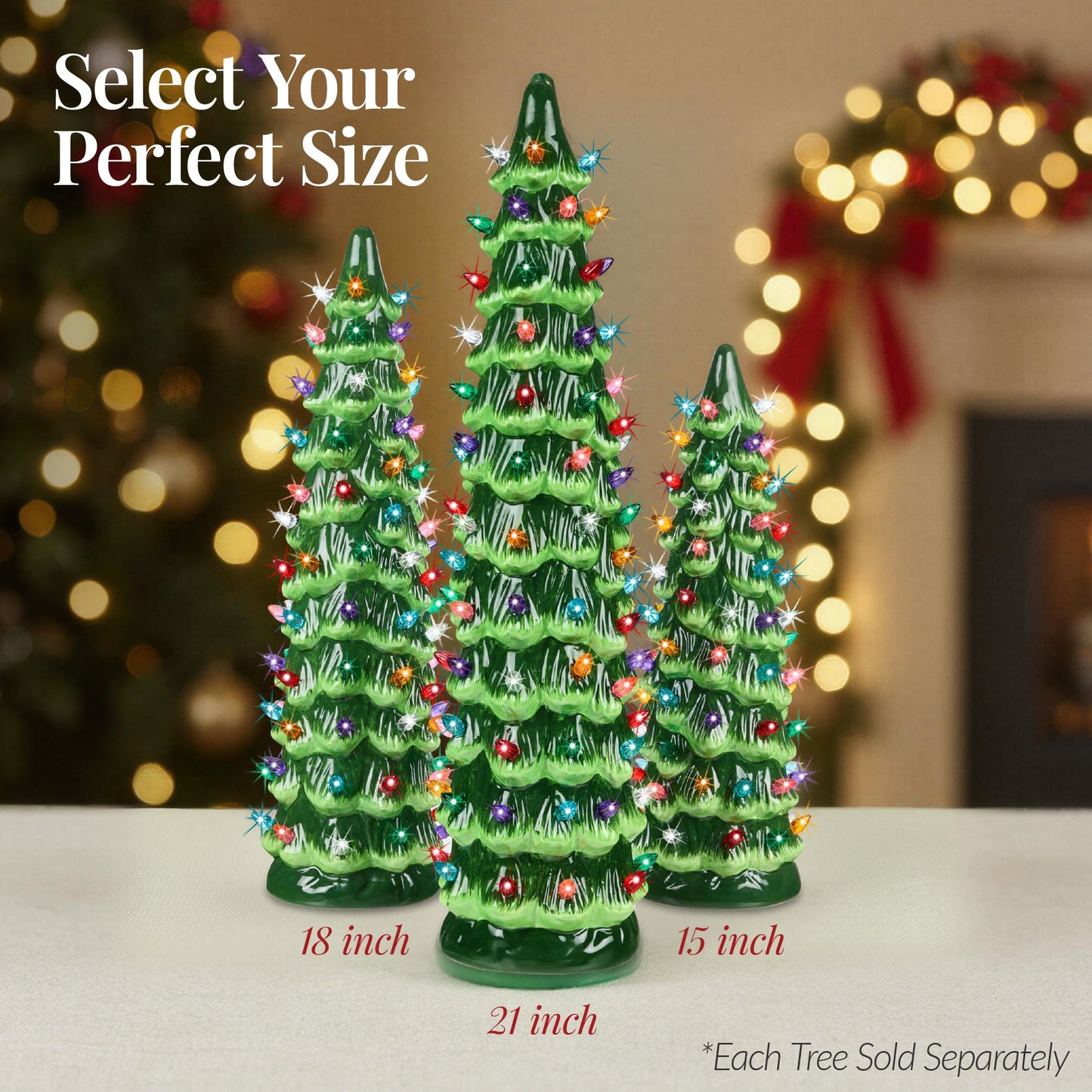 18in Ceramic Christmas Tree, Hand-Painted Holiday Decor w/ LED Lights