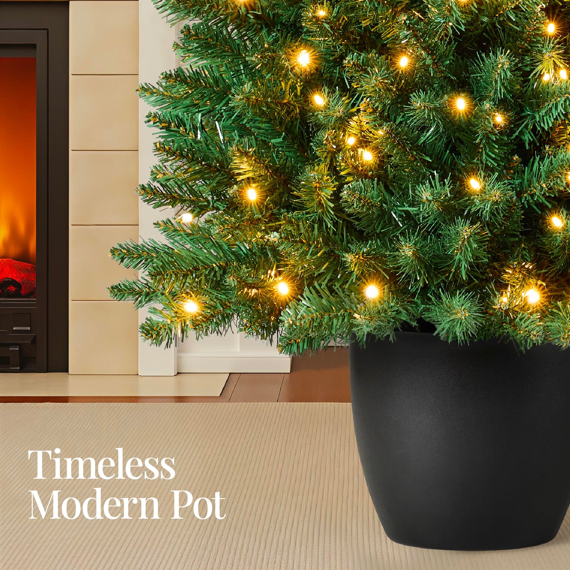 Pre-Lit Potted Christmas Tree w/ Twinkling White LEDs