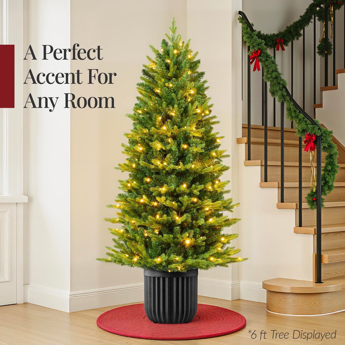 Pre-Lit Potted Christmas Tree w/Twinkling White & Multi LEDs