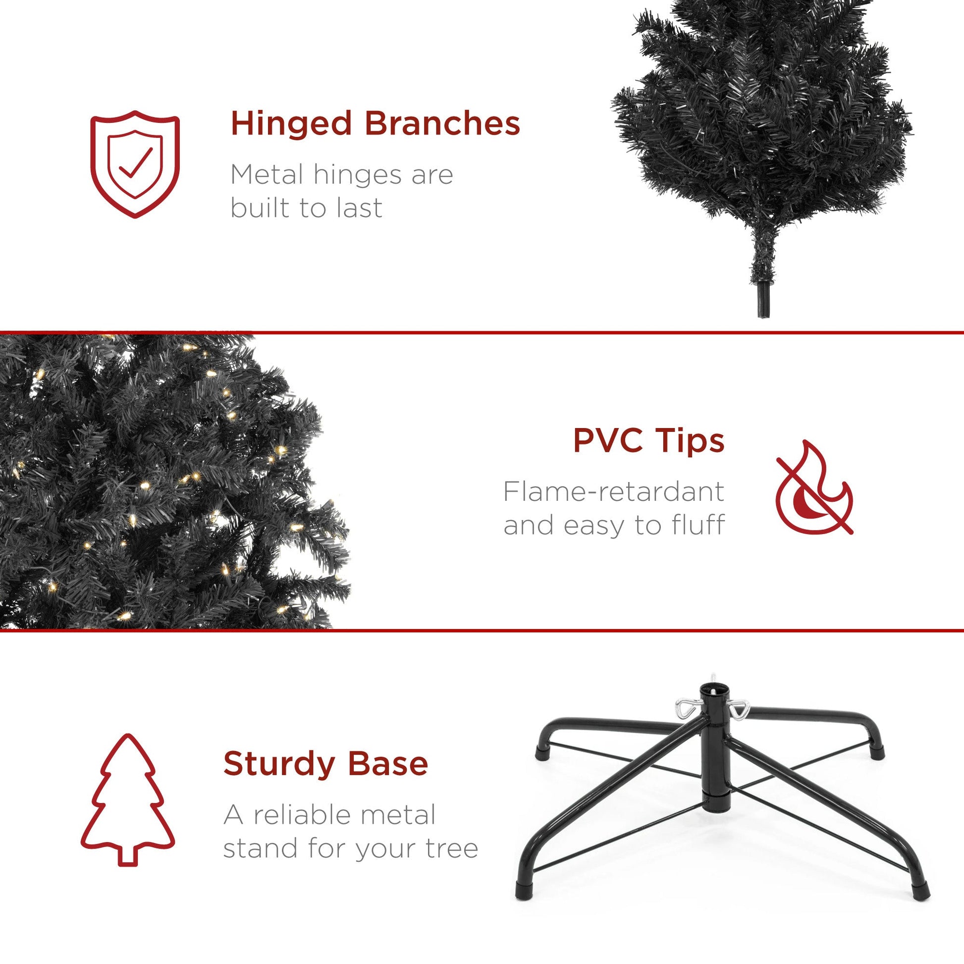 Pre-Lit Artificial Black Spruce Christmas Tree, w/Easy Assembly
