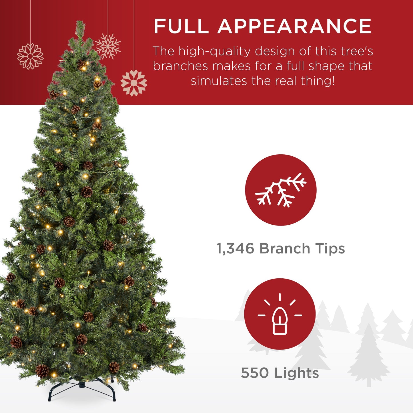 Pre-Lit Pre-Decorated Christmas Tree w/ Pinecones