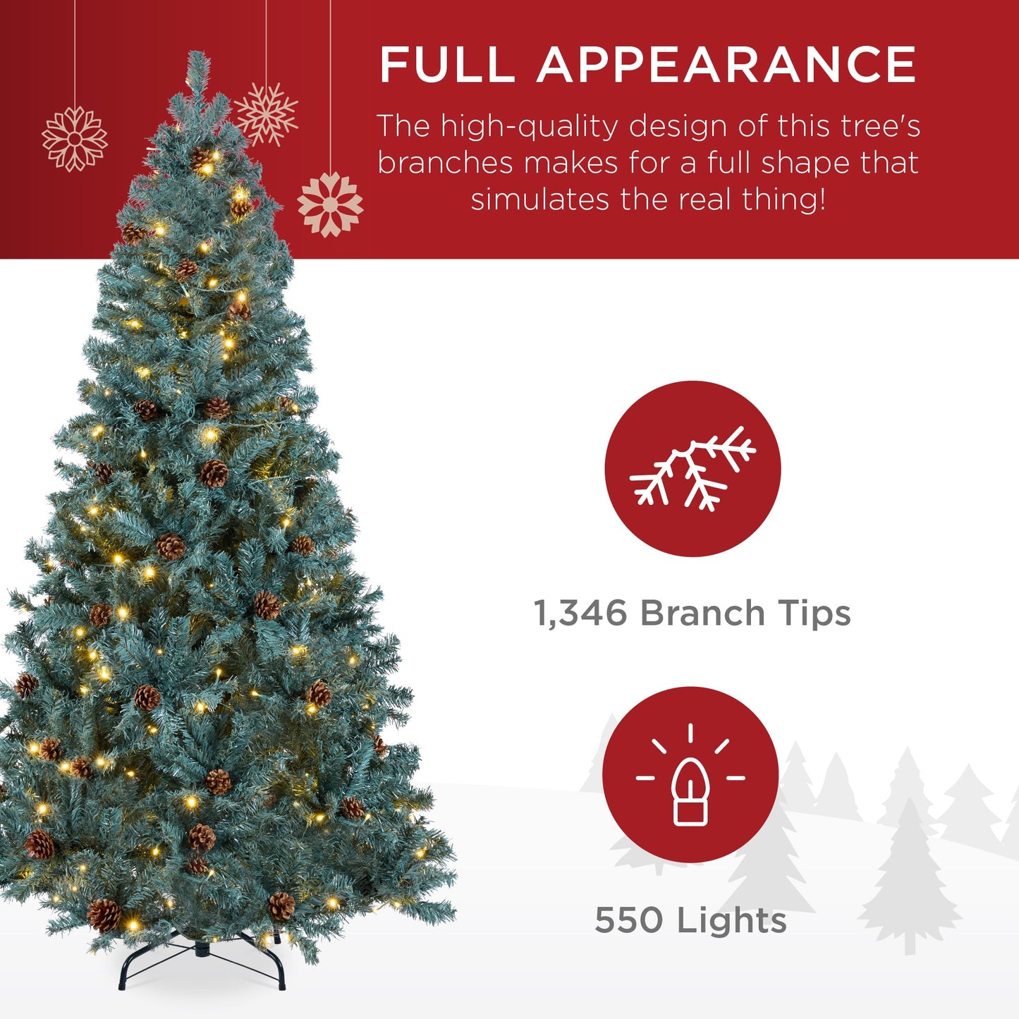 Pre-Lit Pre-Decorated Christmas Tree w/ Pinecones