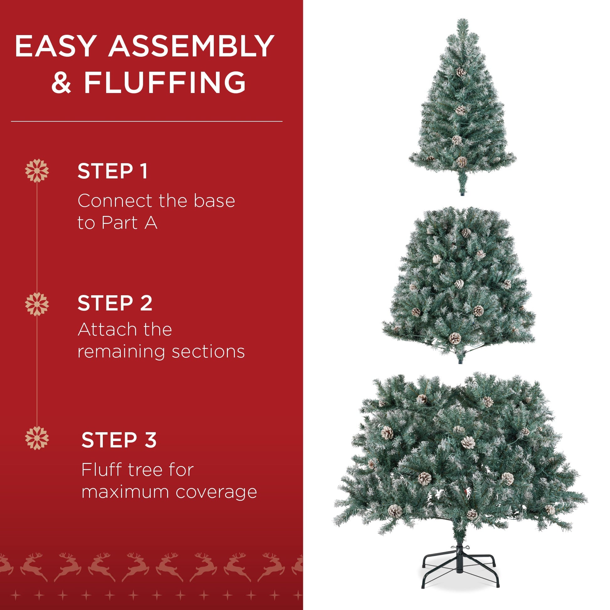 Pre-Lit Pre-Decorated Christmas Tree w/ Flocked Tips, Pinecones