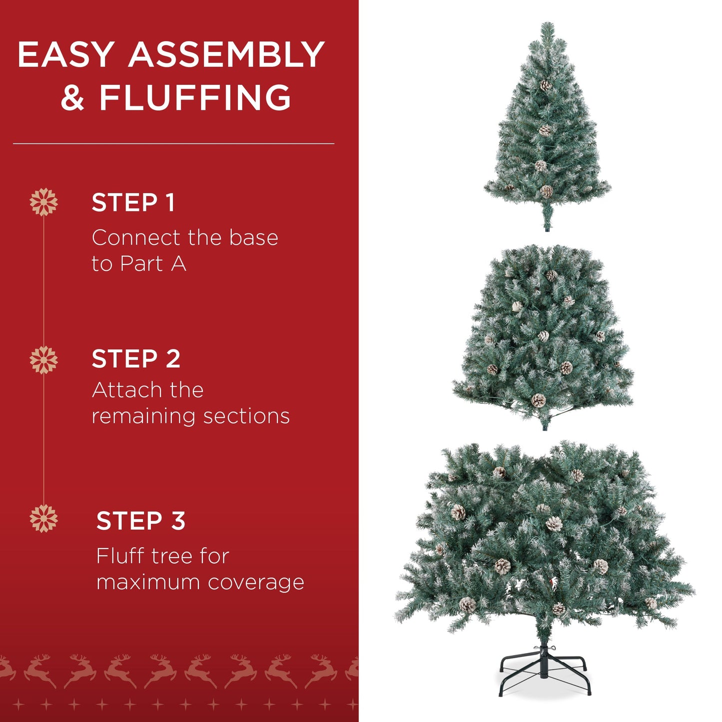 Pre-Lit Pre-Decorated Christmas Tree w/ Flocked Tips, Pinecones