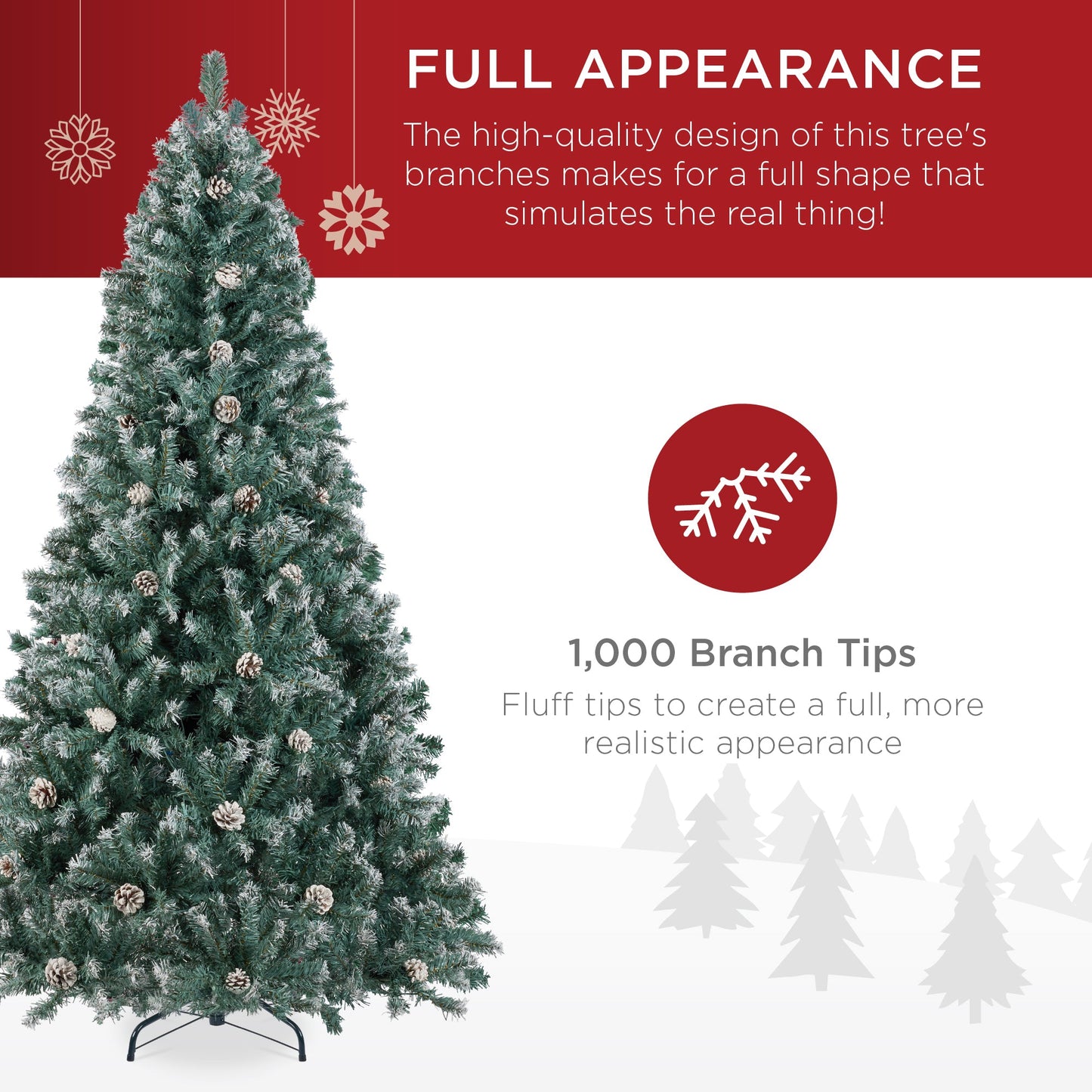 Pre-Decorated Christmas Tree w/ Pinecones, Flocked Branch Tips