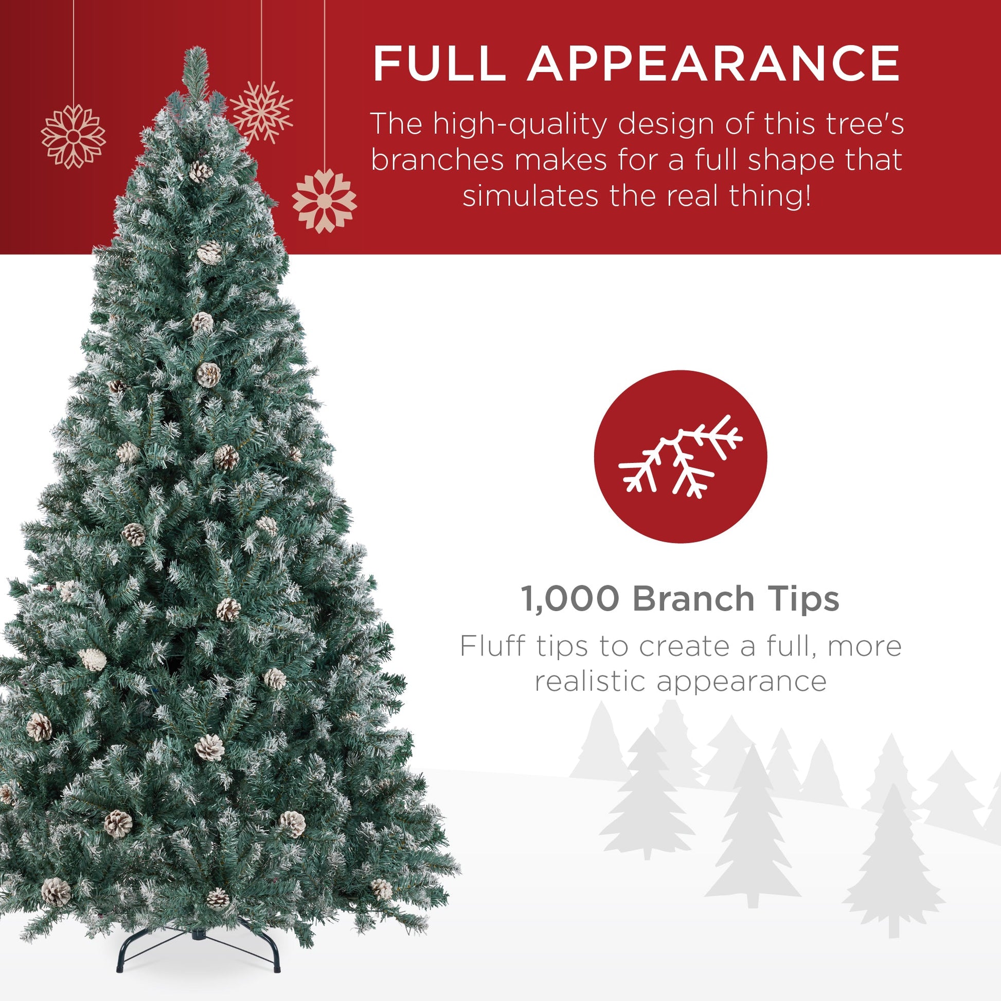 Pre-Decorated Christmas Tree w/ Pinecones, Flocked Branch Tips