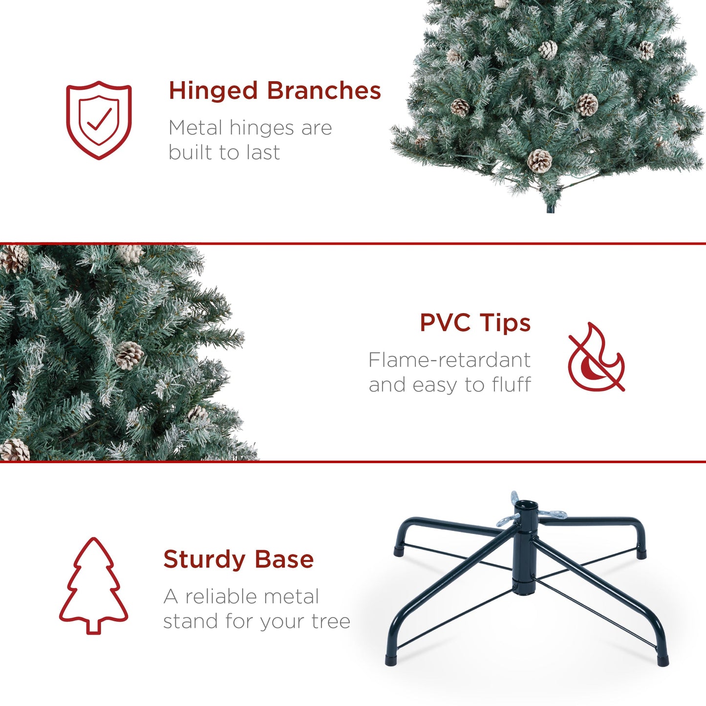 Pre-Decorated Christmas Tree w/ Pinecones, Flocked Branch Tips