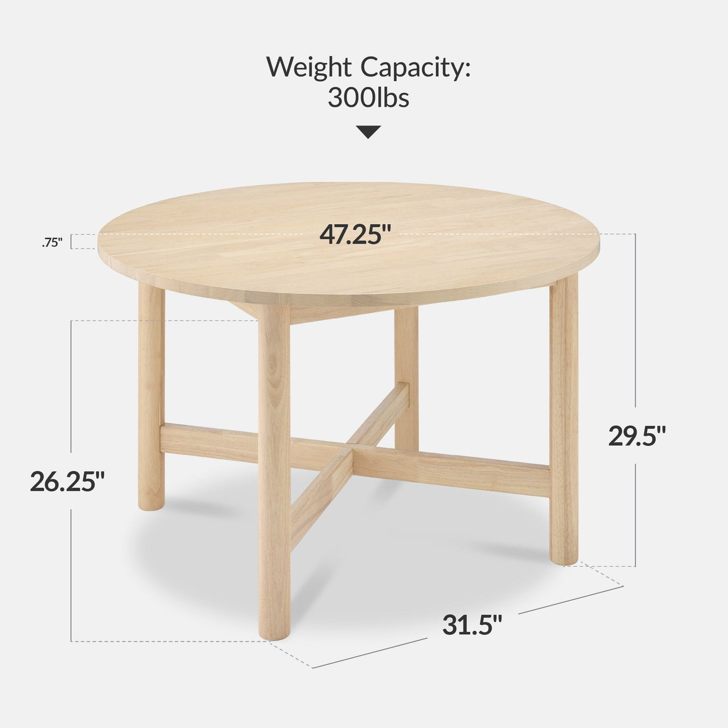 47in Round Solid Wood Dining Table, Modern Farmhouse Table For 4