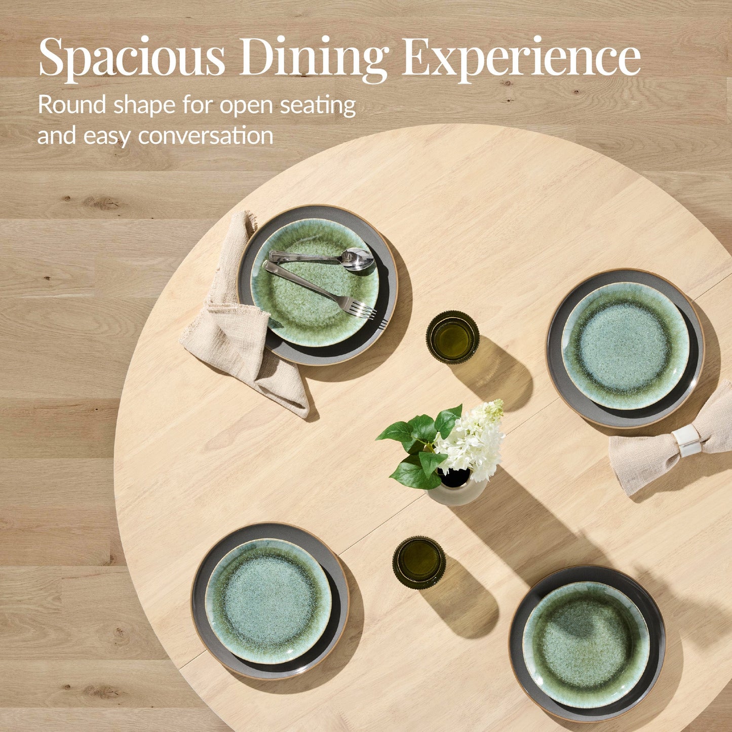 47in Round Solid Wood Dining Table, Modern Farmhouse Table For 4