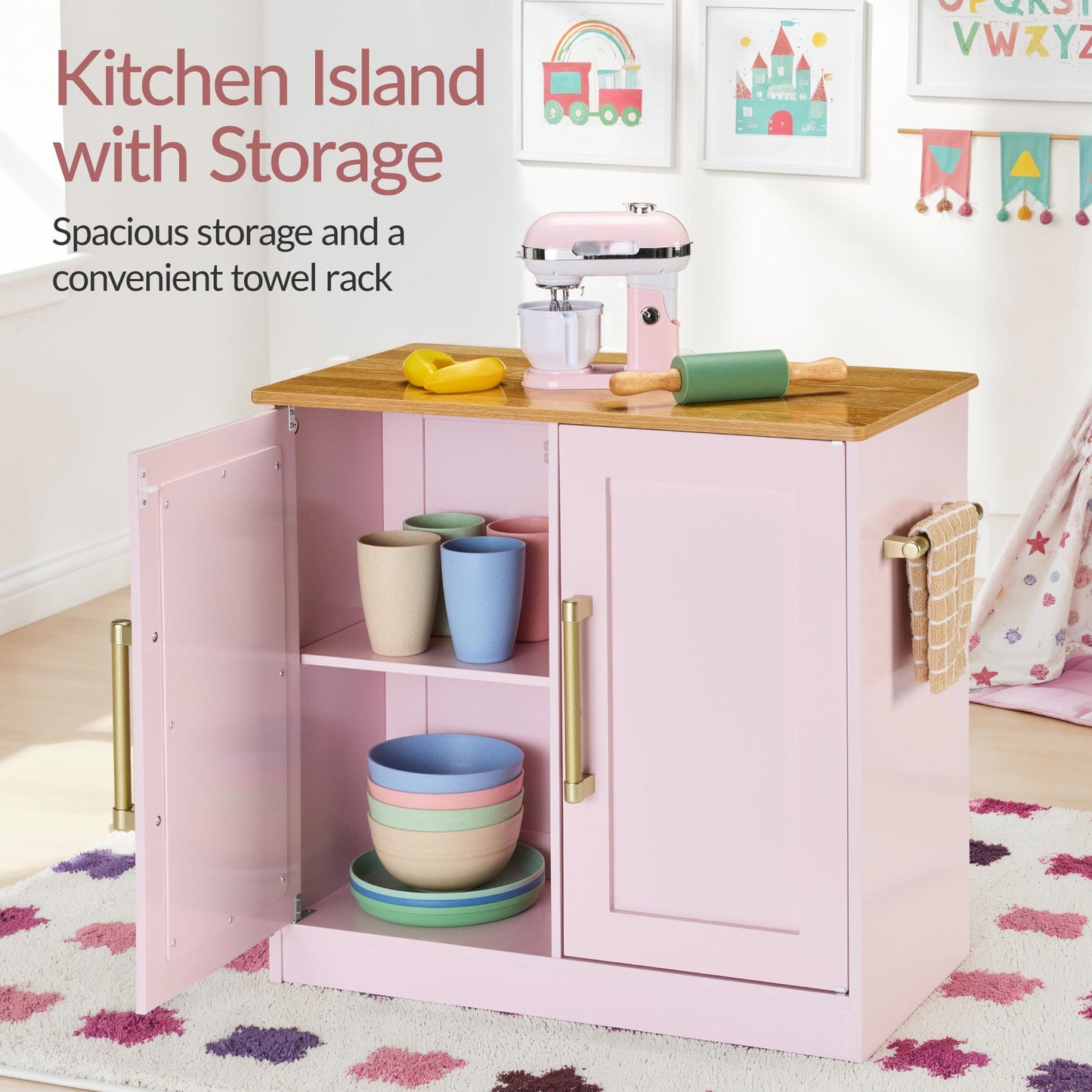 Pretend Kitchen Toy Set for Kids w/Lights, Sounds, Island, Espresso Machine