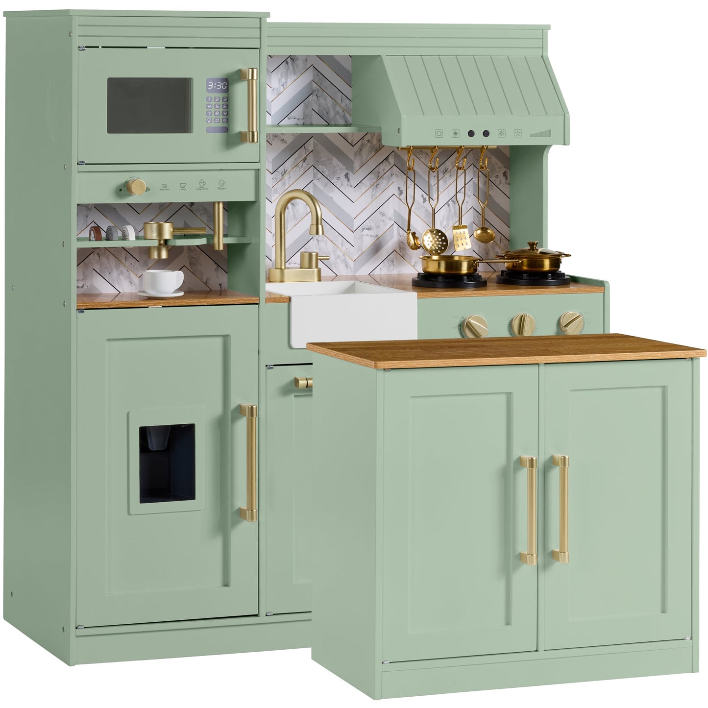 Pretend Kitchen Toy Set for Kids w/Lights, Sounds, Island, Espresso Machine