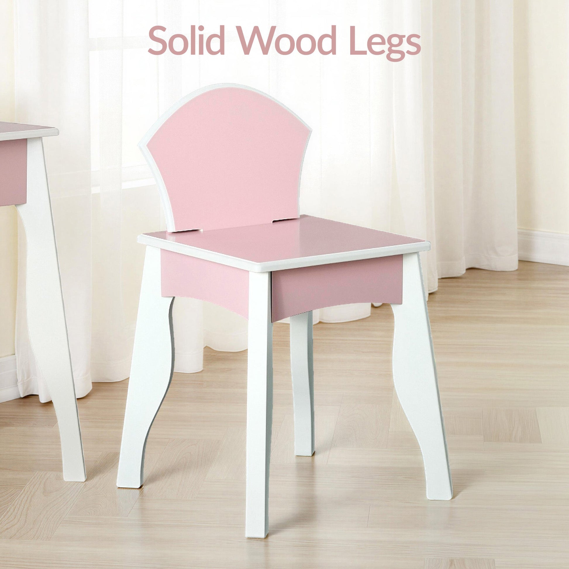Kids Wooden Pretend Play Vanity and Chair Set w/ Mirror