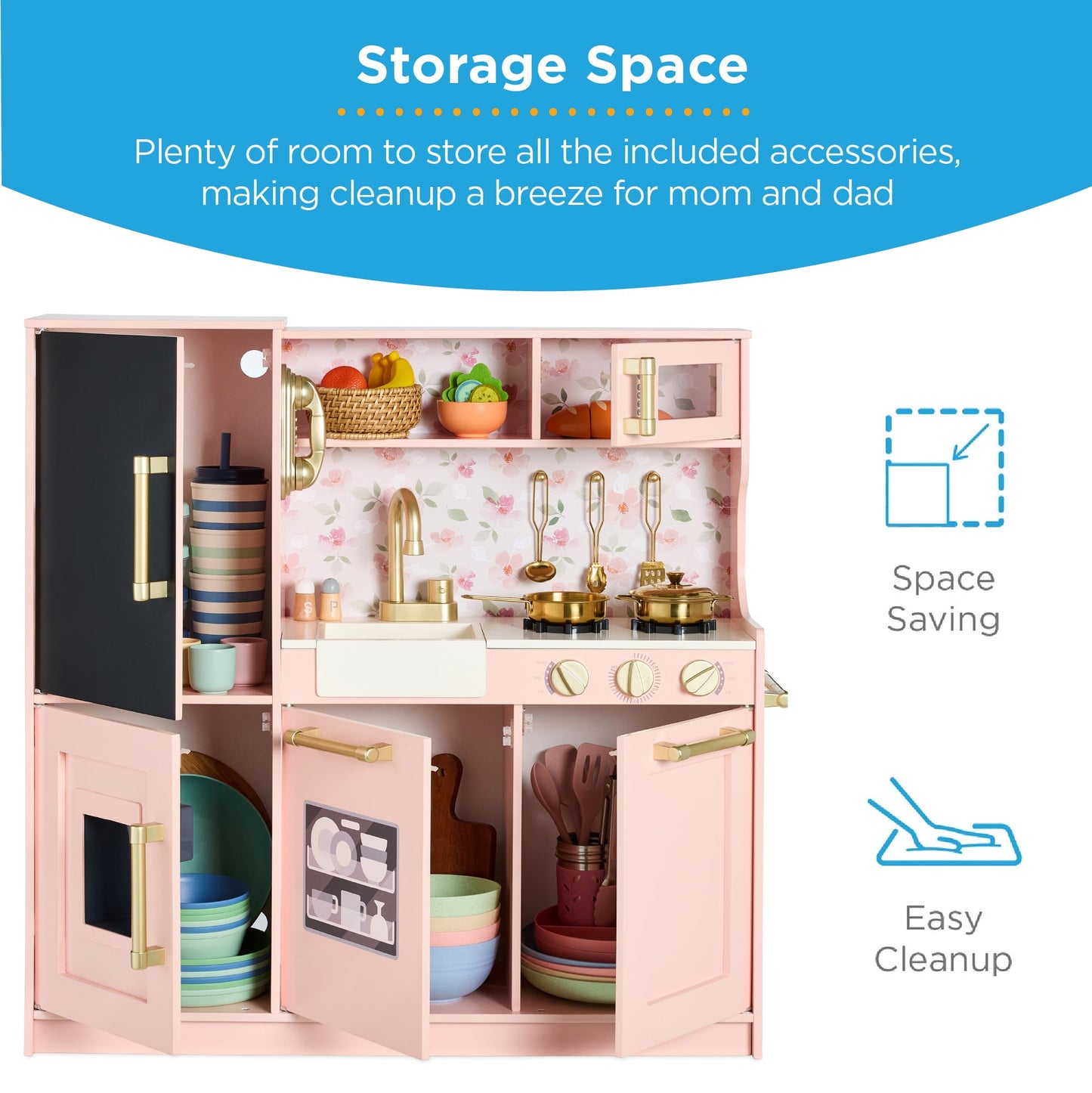 Pretend Play Kitchen Wooden Toy Set for Kids with 11 Accessories