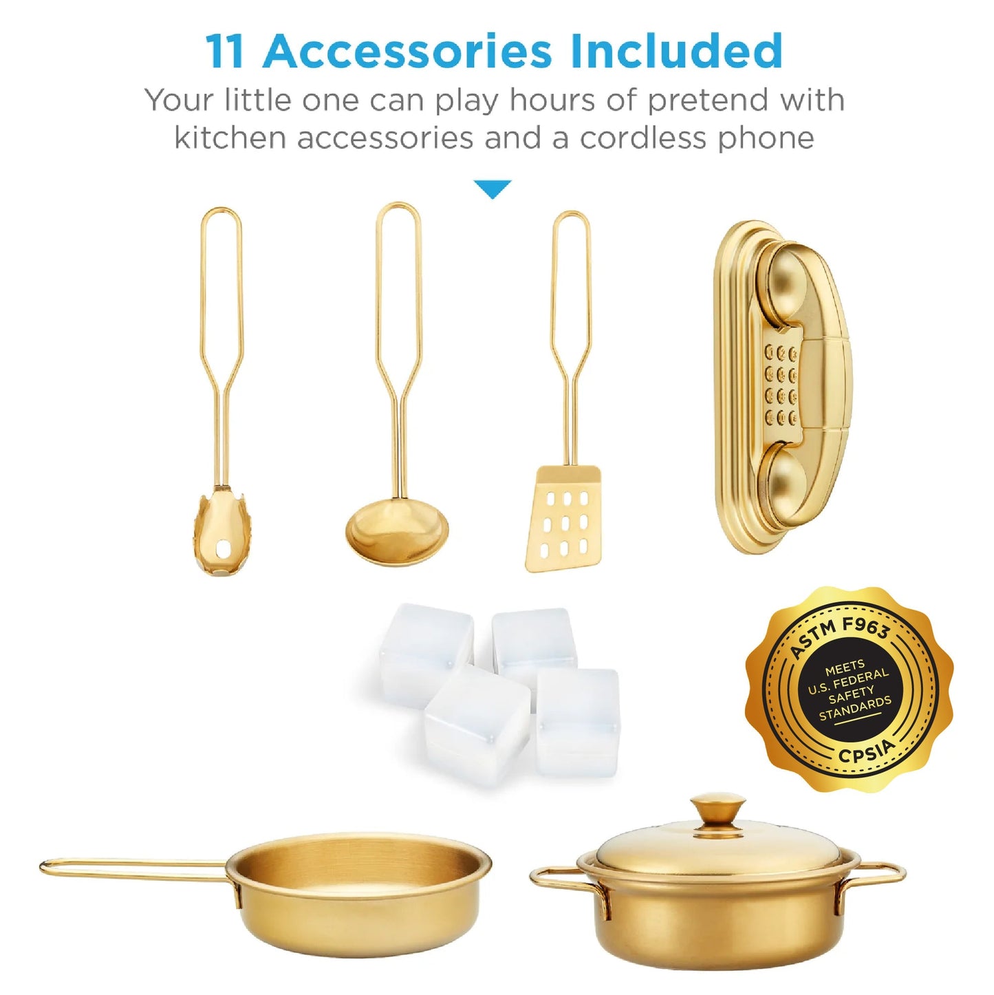 Pretend Play Kitchen Wooden Toy Set for Kids with 11 Accessories