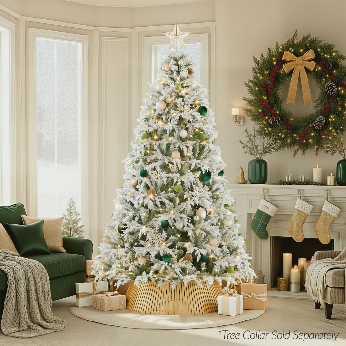 Pre-Lit Flocked Cedar Cypress Christmas Tree w/ Twinkling Lights