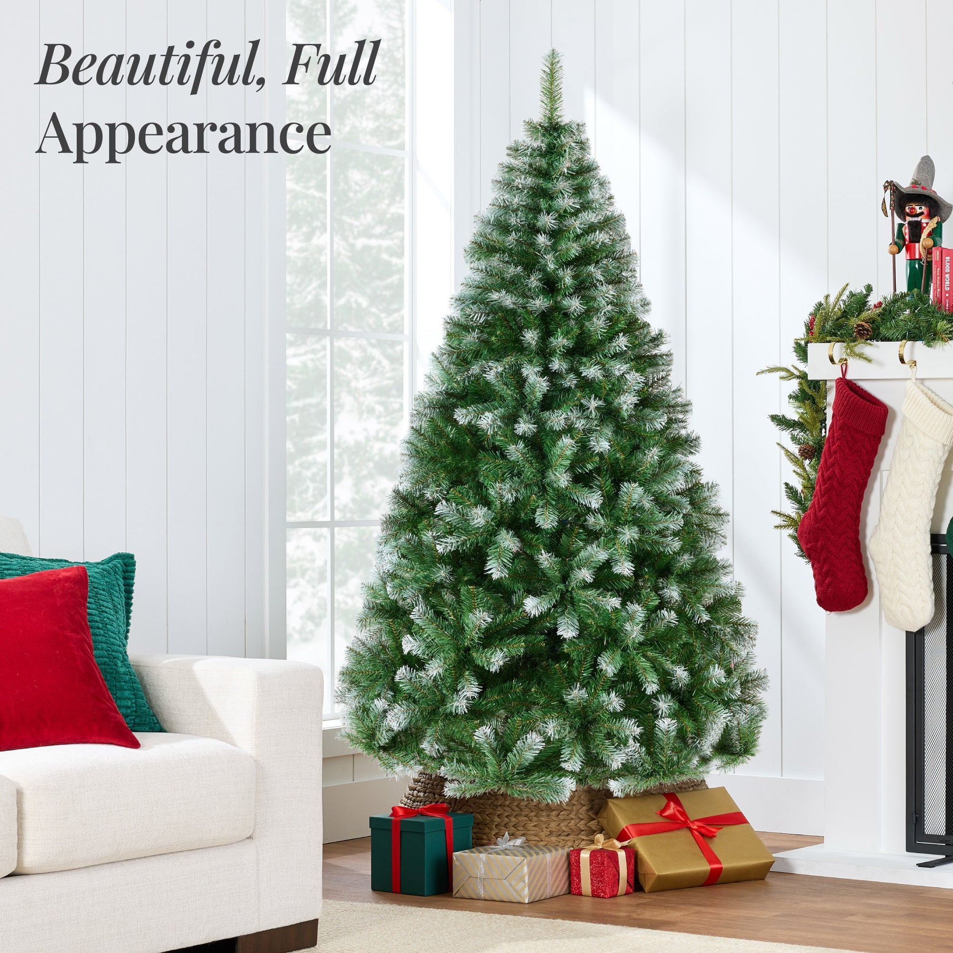 Artificial Frosted Pine Christmas Tree, Unlit Pine Design w/Easy Assembly