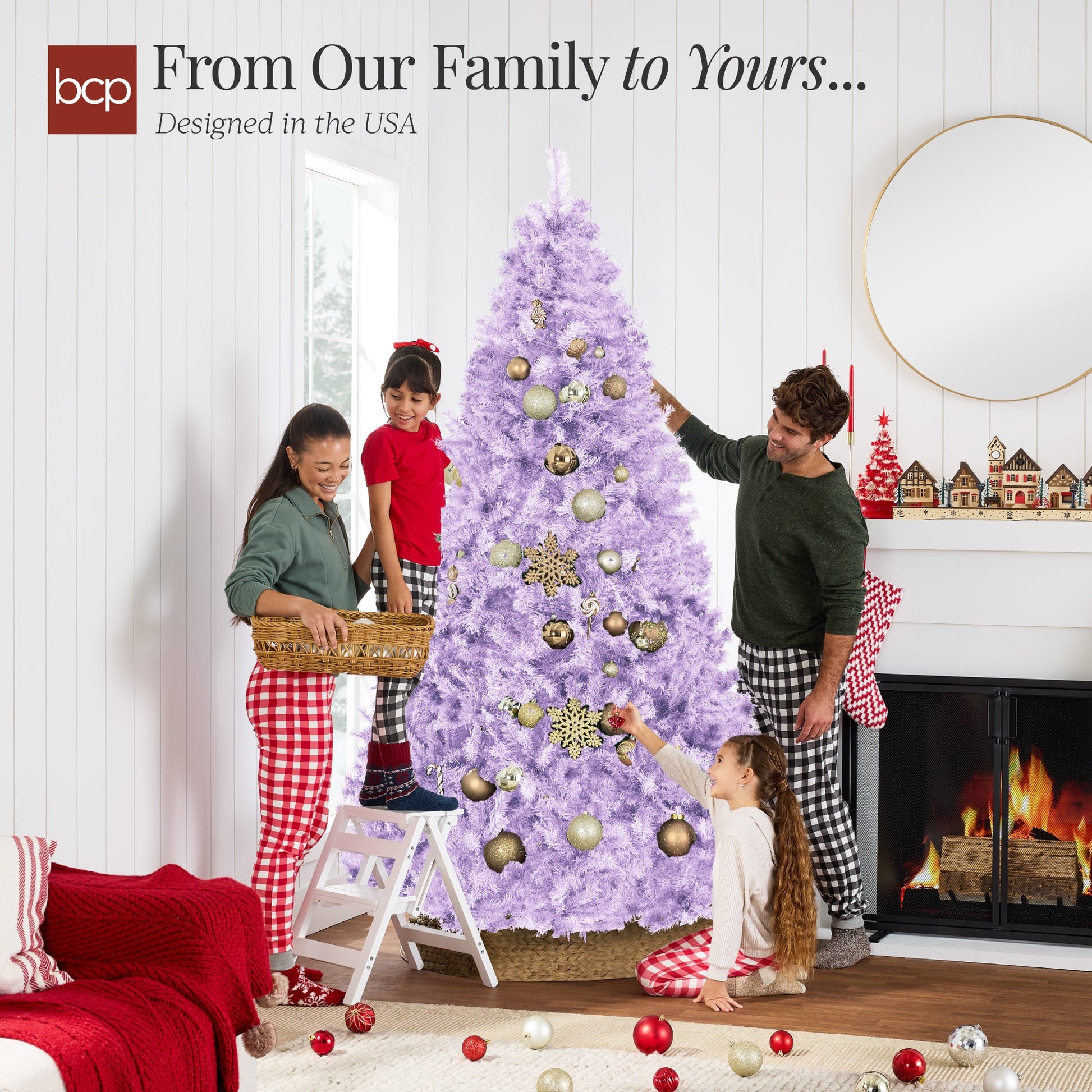 Artificial Lavender Christmas Tree, Unlit Pine Design w/Easy Assembly