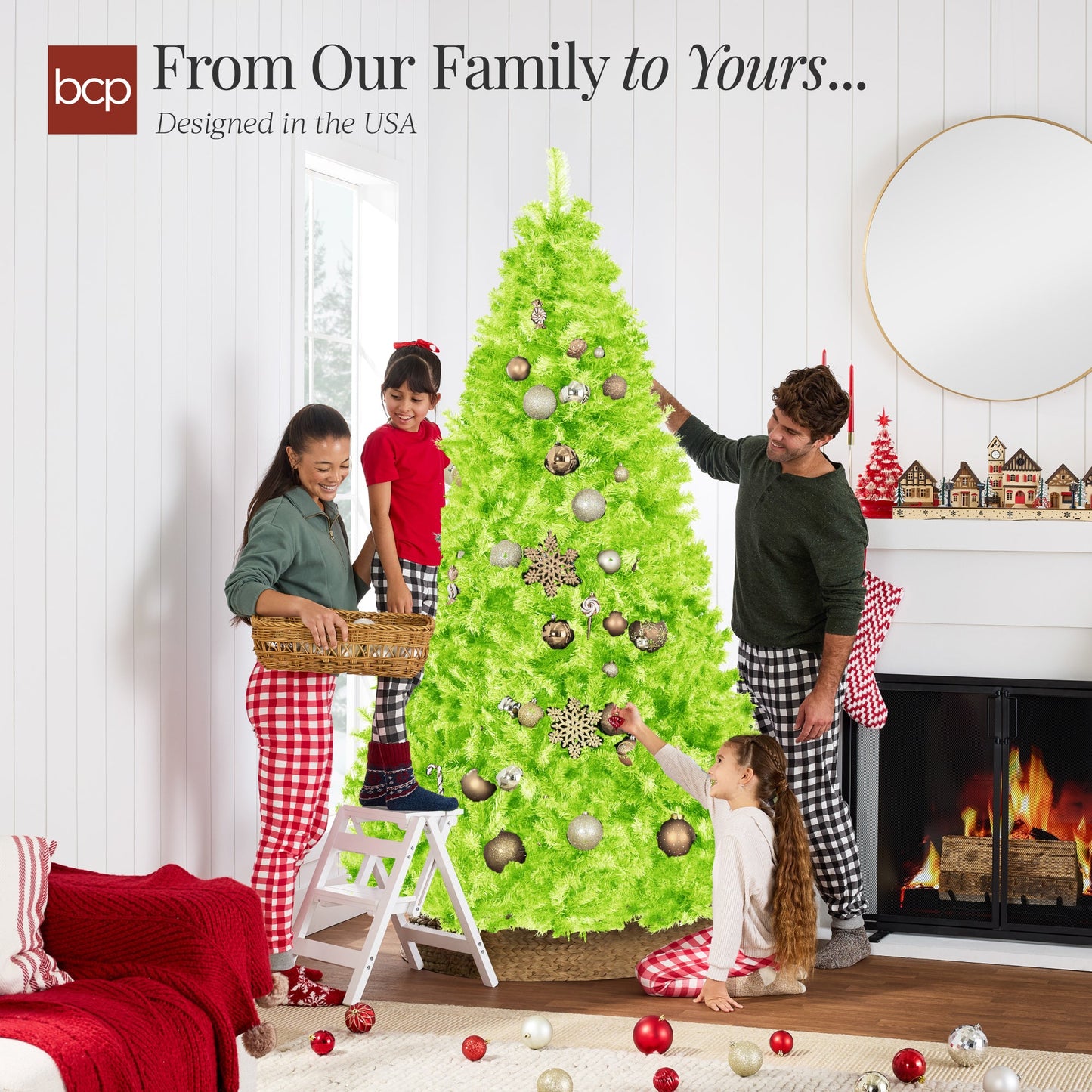 Artificial Lime Green Christmas Tree, Unlit Pine Design w/Easy Assembly