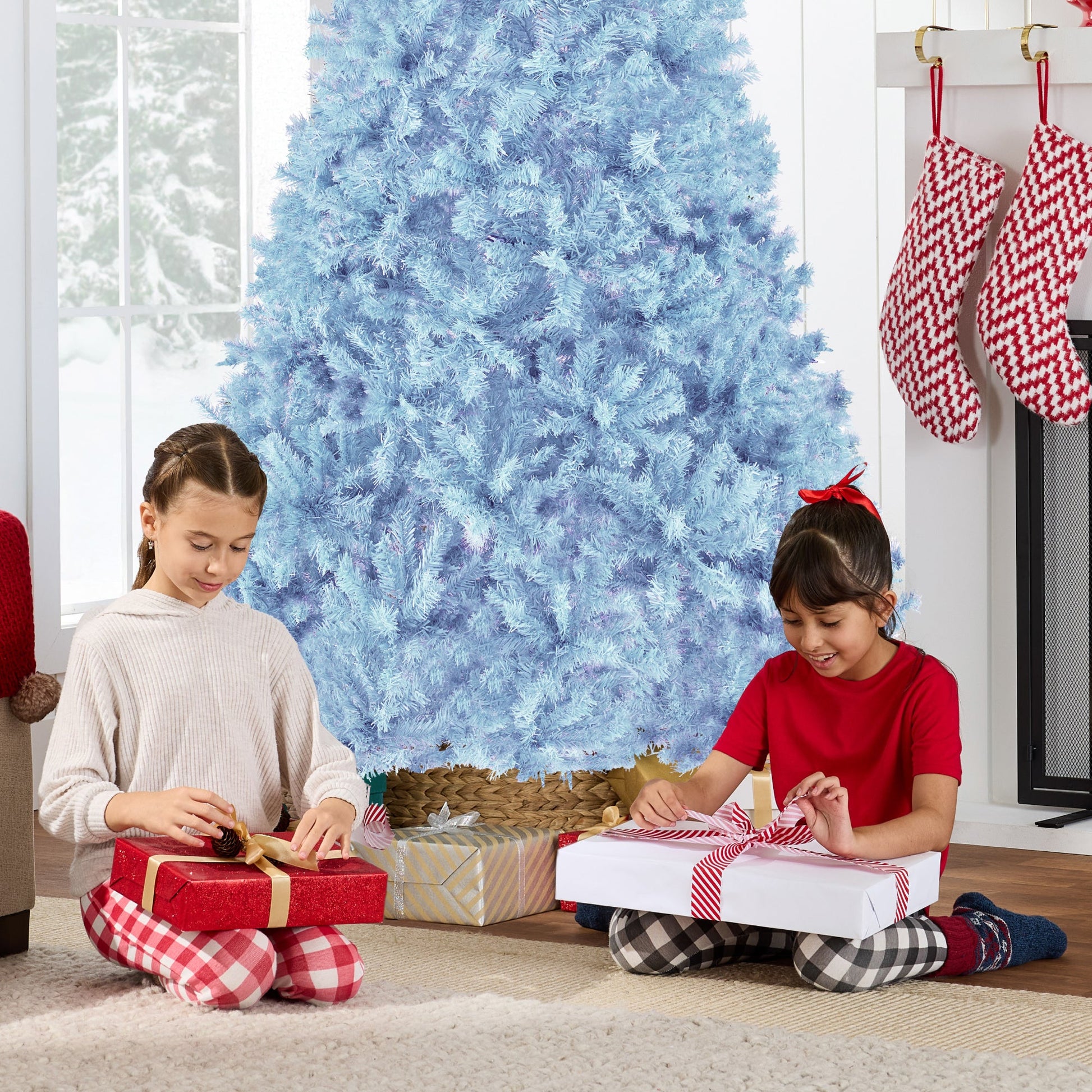 Artificial Baby Blue Christmas Tree, Unlit Pine Design w/Easy Assembly